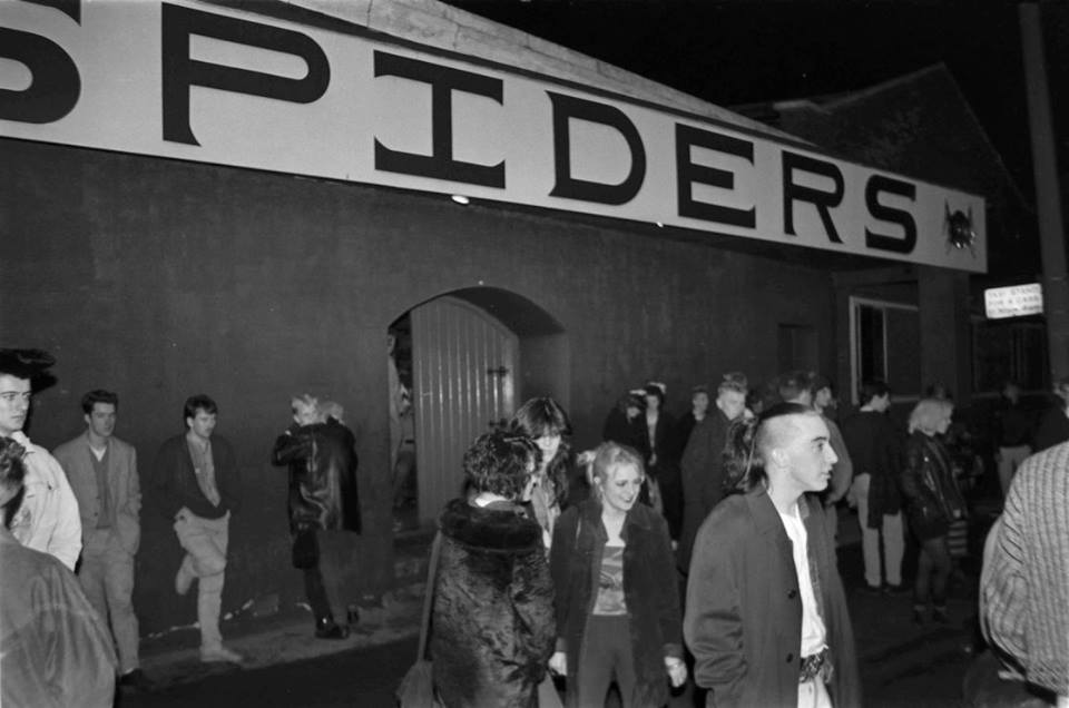 Black and white photo of Spiders nightclub in Hull