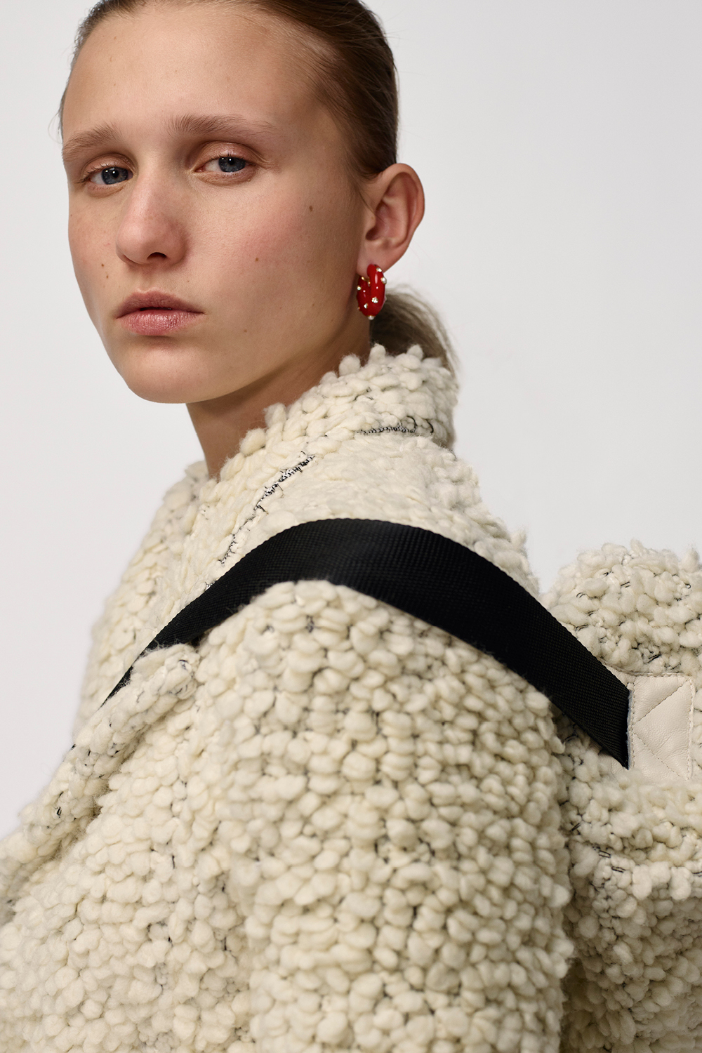 Phoebe Philo's final Céline collection: white knit coat