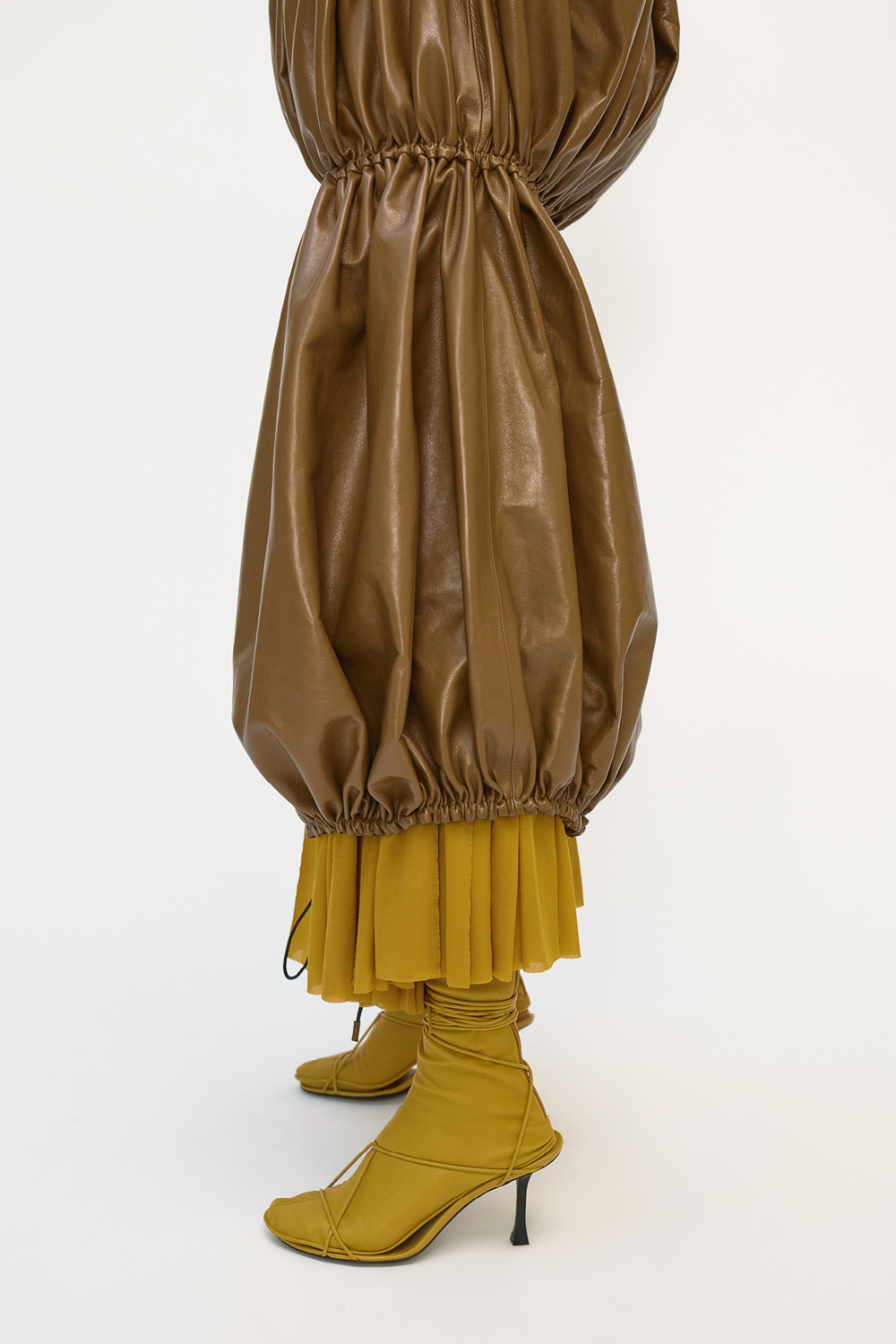 Phoebe Philo's final Céline collection: mustard yellow and brown dress