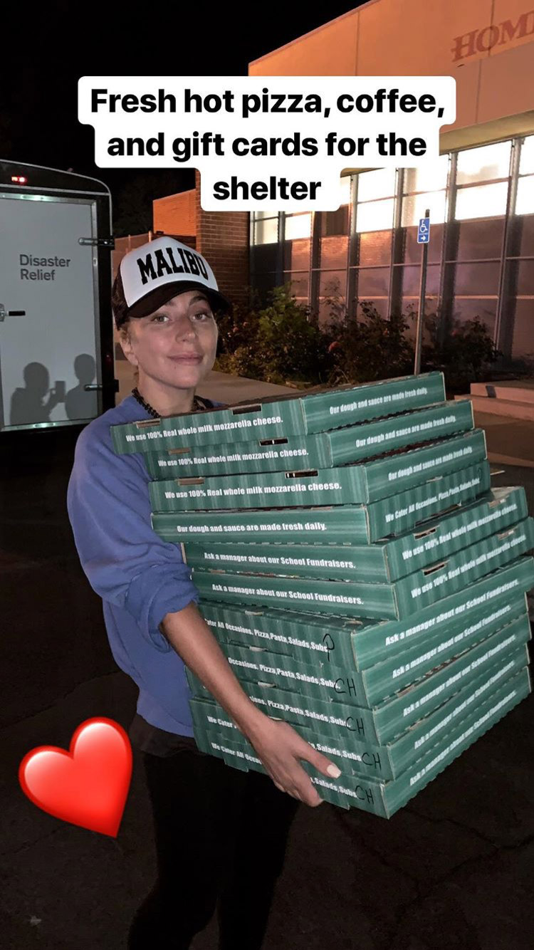 Lady Gaga delivering pizza to Red Cross shelter
