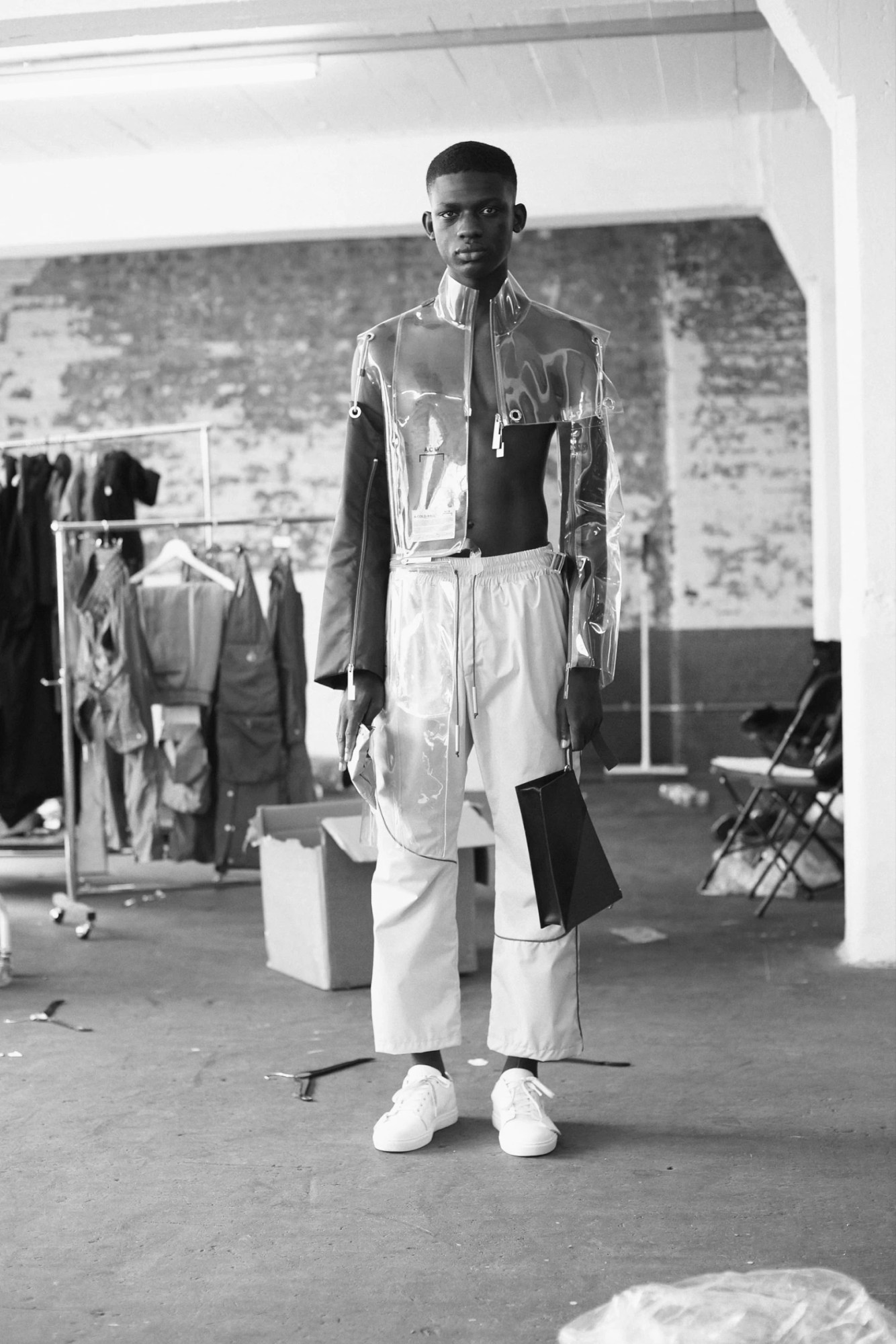 Model backstage at A-COLD-WALL* spring/summer 19 show