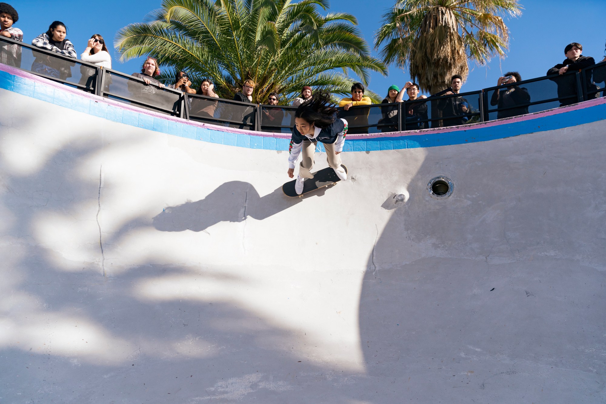 Eunice skating at Illegal Civ Movie Motel