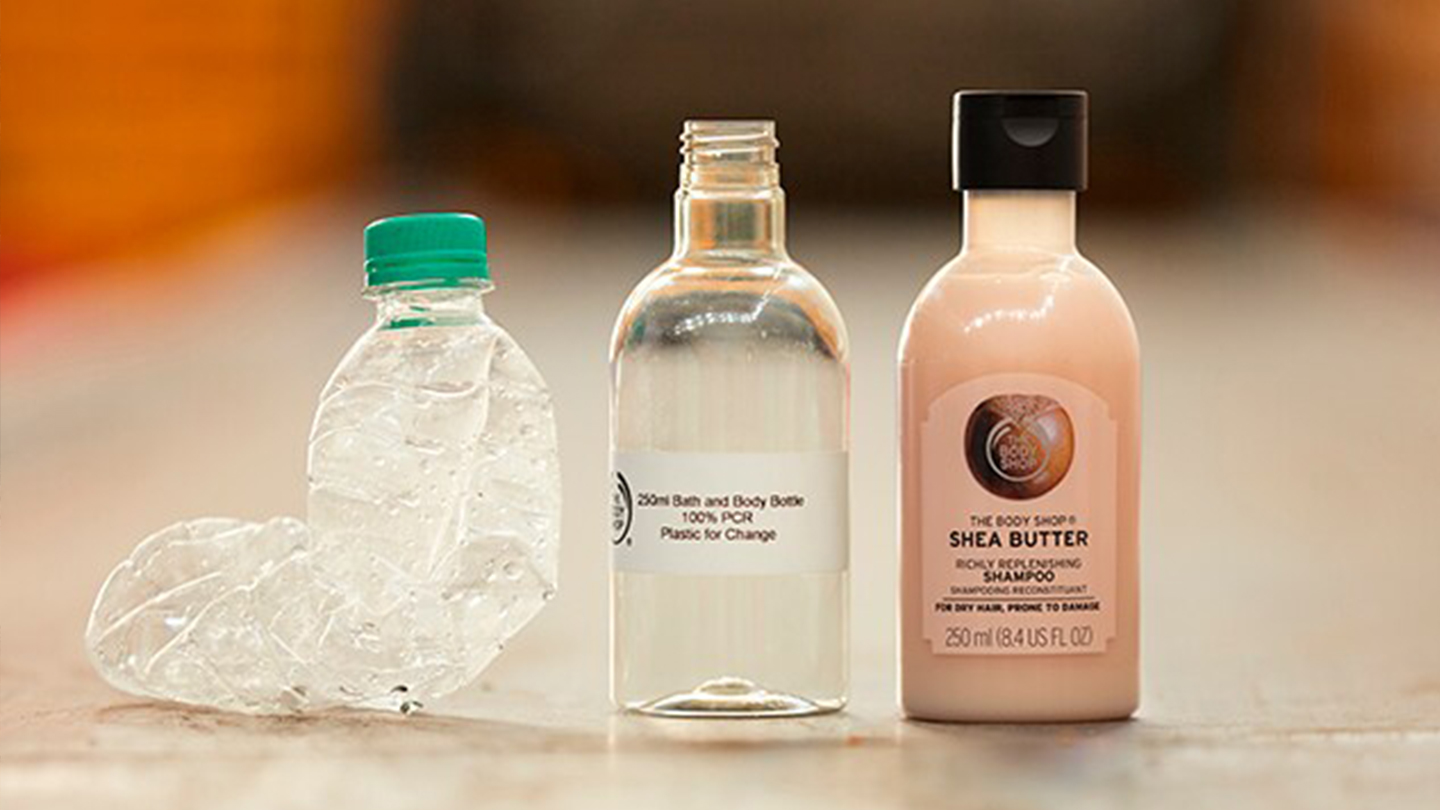 The Body Shop Community Trade Recycled Plastic shampoo bottles