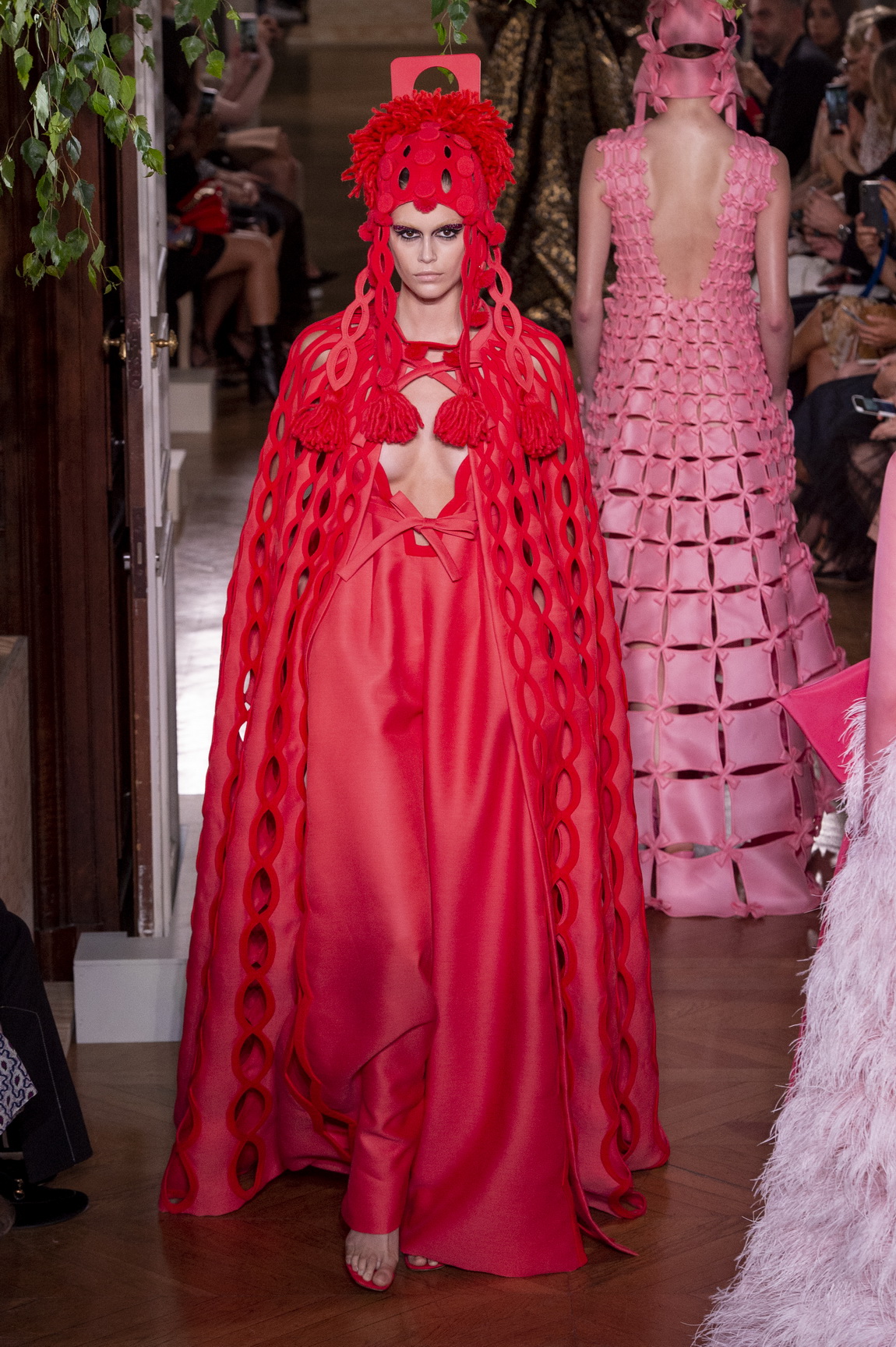 Kaia Gerber walking Valentino couture