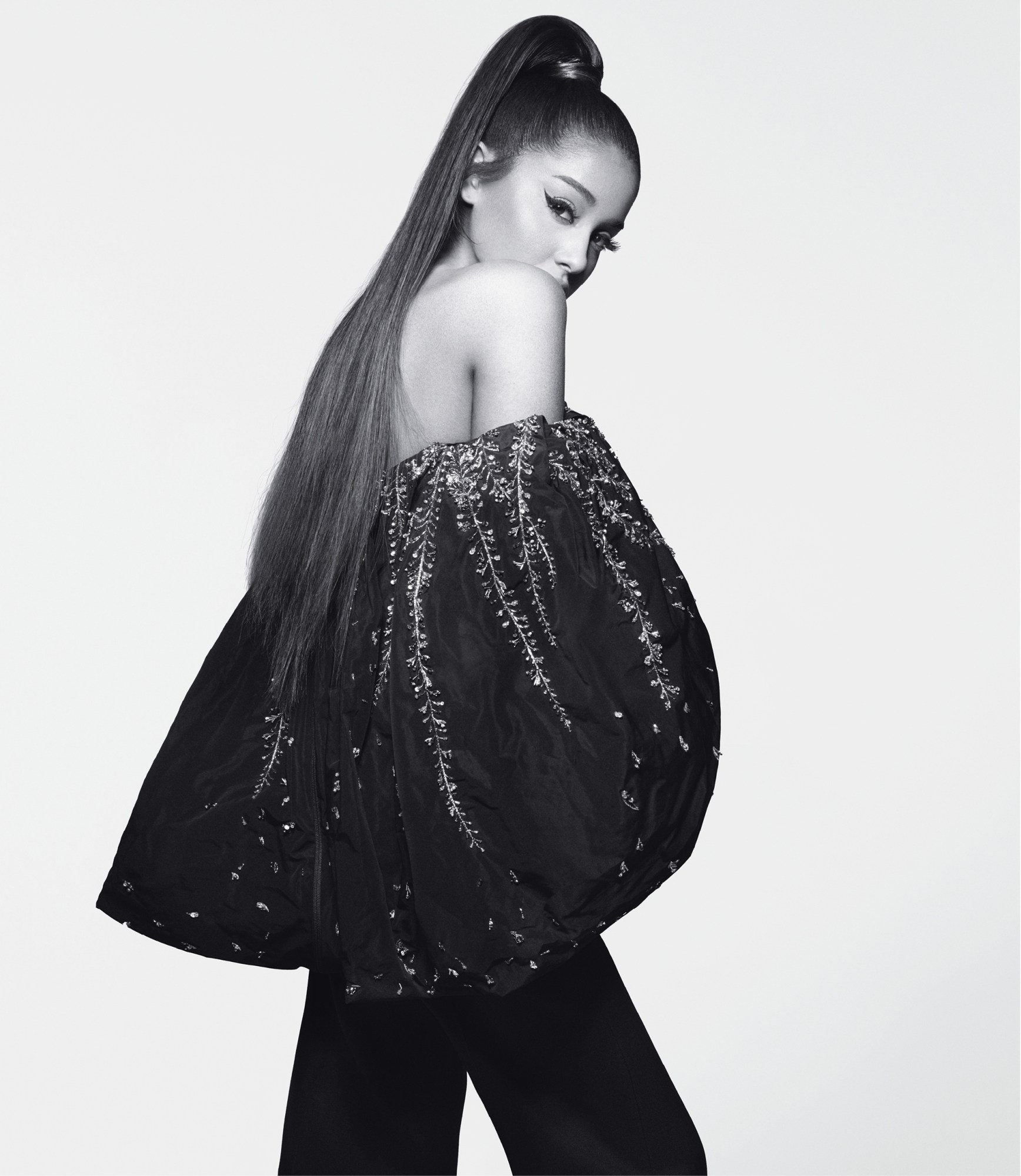 Ariana Grande Givenchy campaign off the shoulder evening top.