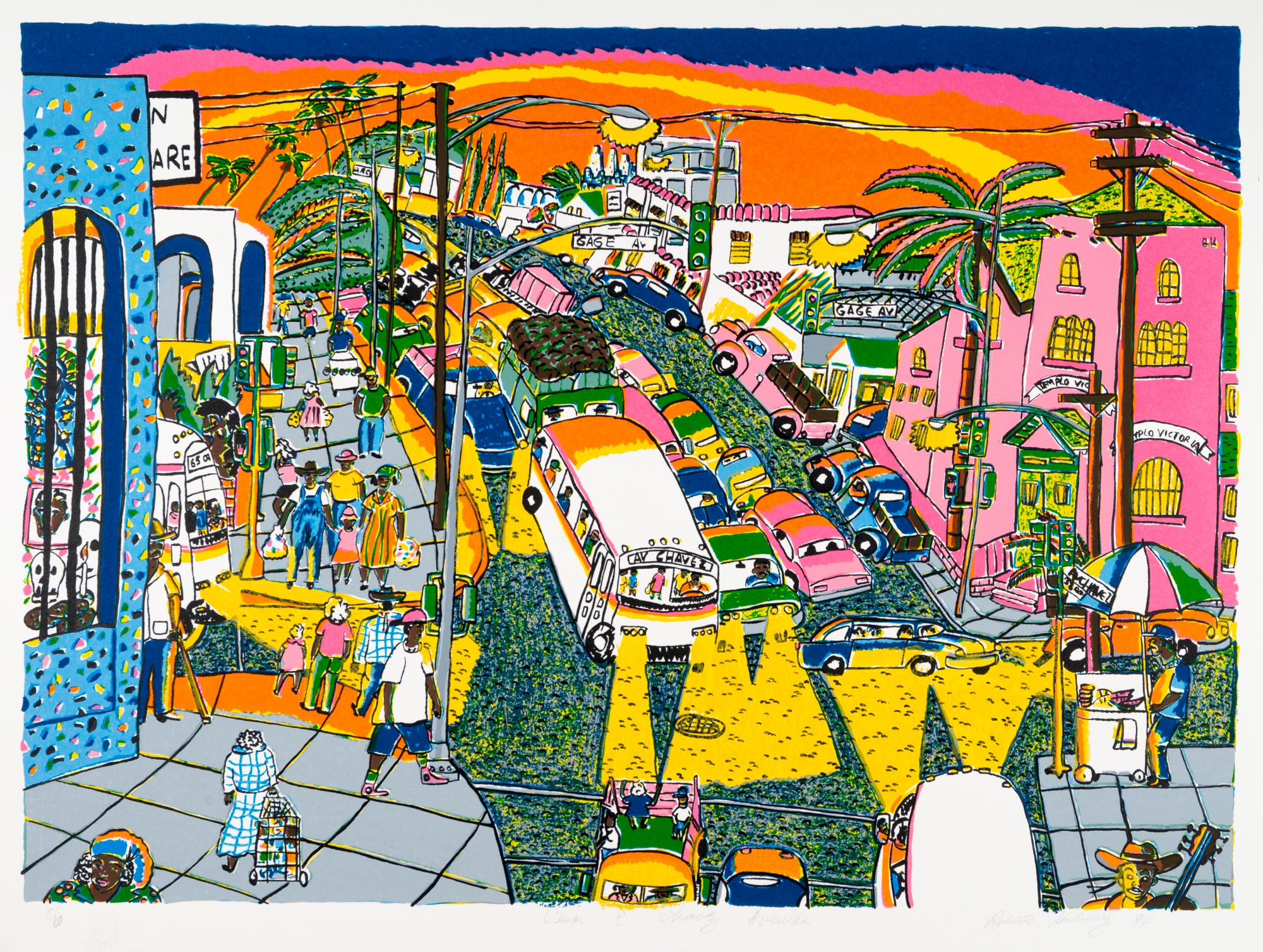 Roberto Gutiérrez, Cesar E. Chavez Avenida, 1994, screenprint, 23 15/16 x 26 1/8 in., Blanton Museum of Art, The University of Texas at Austin, Gift of Gilberto Cárdenas, 2017