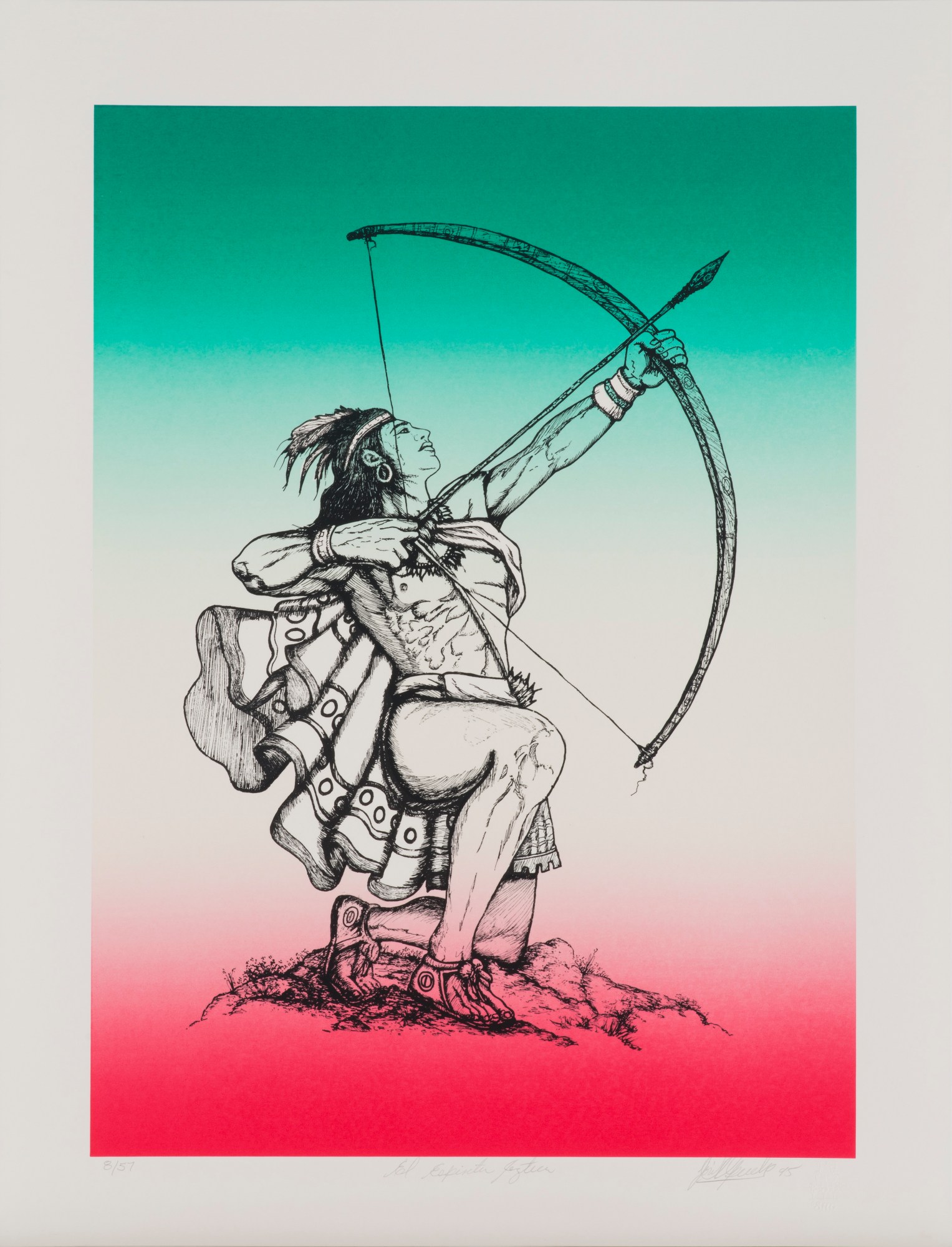 José Alpuche, El Espiritu Azteca, 1995, screenprint, 26 x 20 in., Blanton Museum of Art, The University of Texas at Austin, Gift of Gilberto Cárdenas, 2019