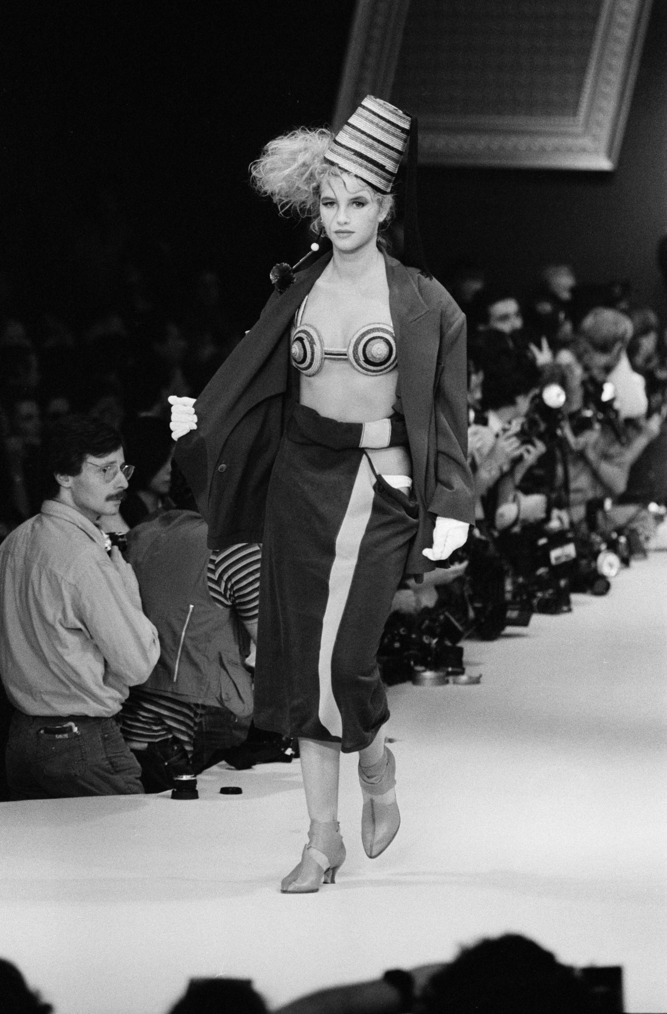 model in a cone bra at the Gaultier fashion show, spring summer 1984