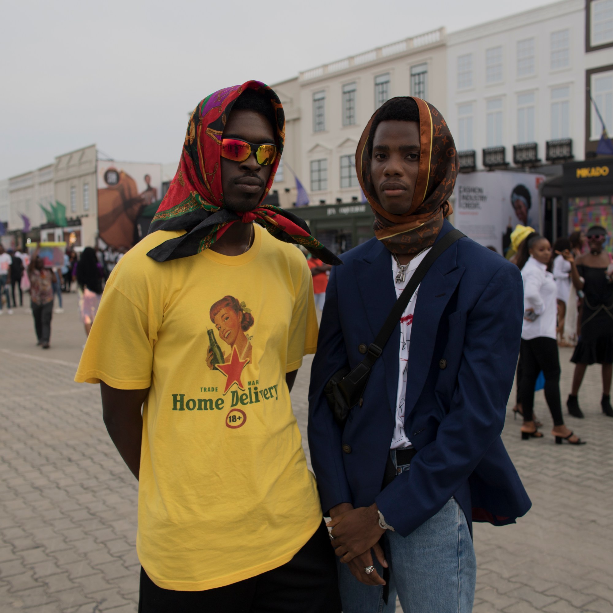 two men wearing headscarfs in lagos