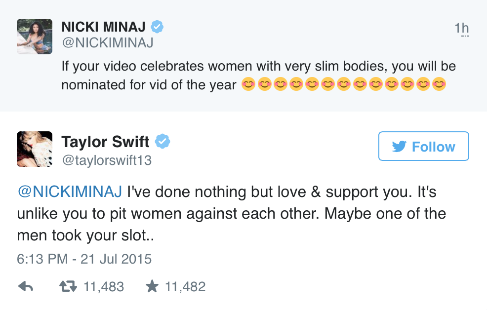 Nicki Minaj and Taylor Swift's 2015 Twitter spat