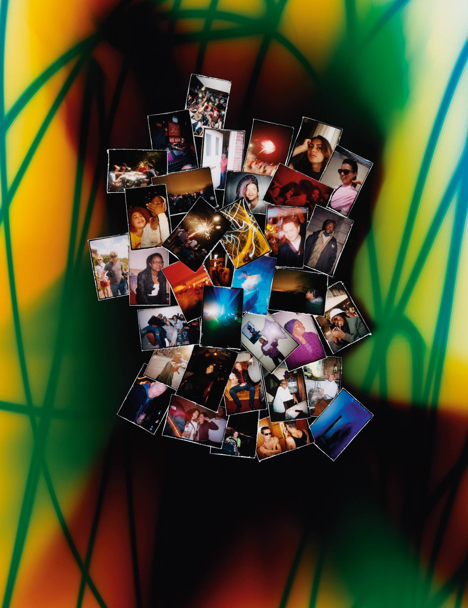 Polaroids on a colourful background