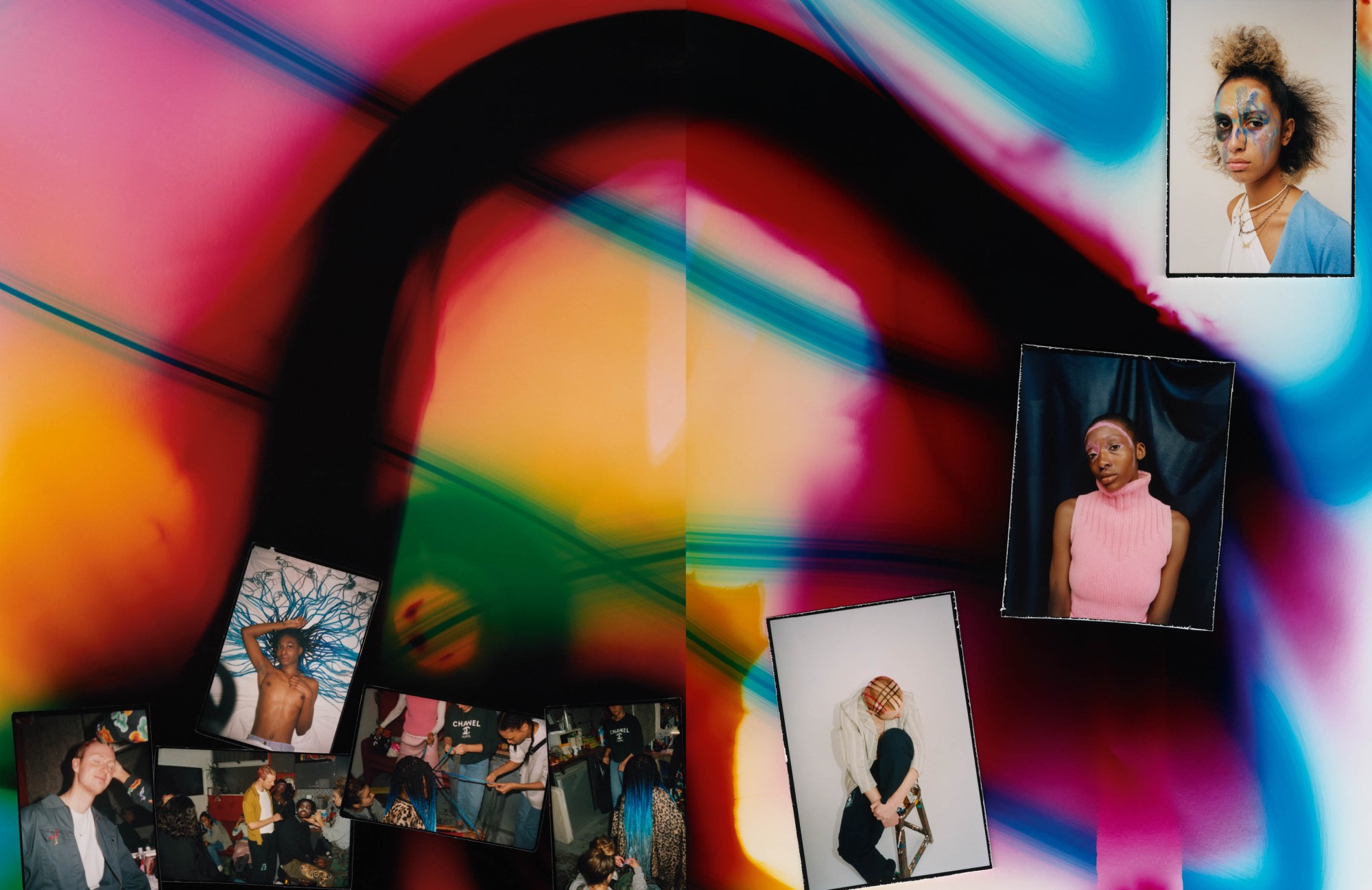 Polaroids on a rainbow background