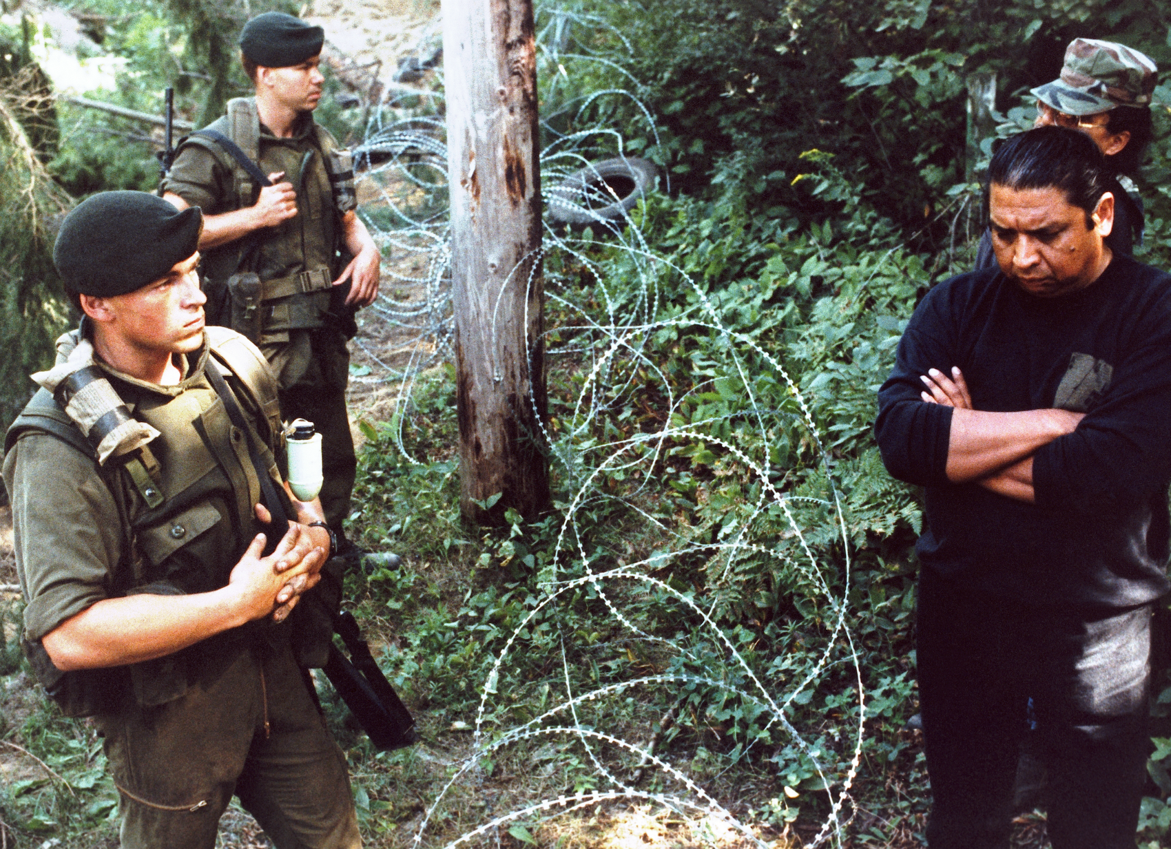 Indigenous climate change protestors and police