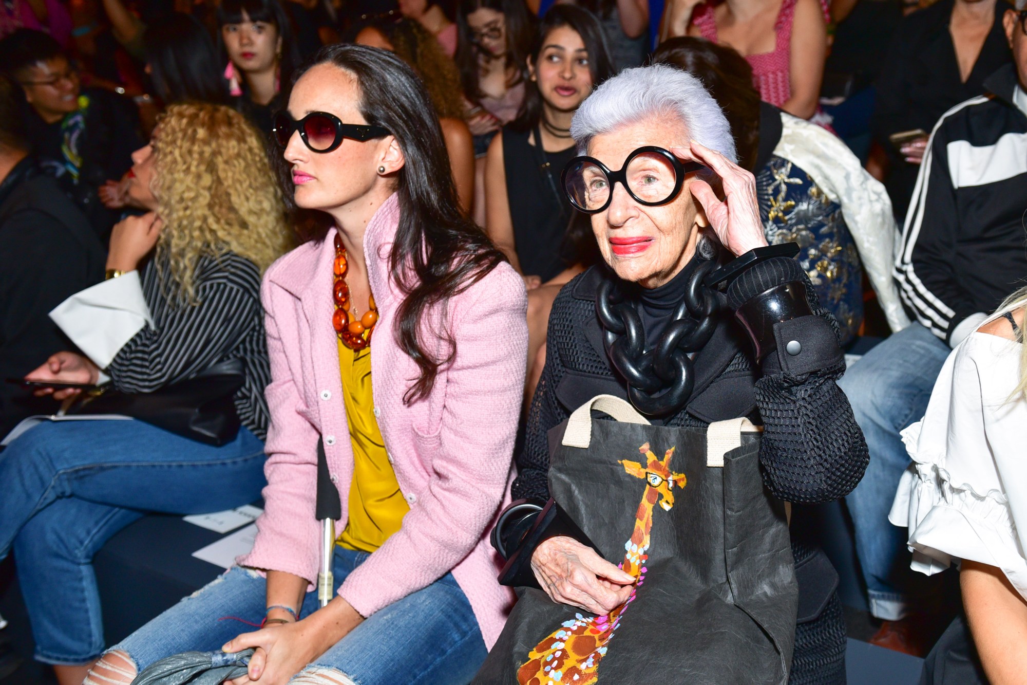 Iris Apfel front row at fashion show