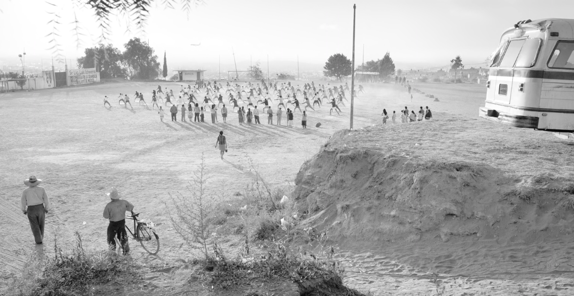 martial arts practice in the middle of an arid field