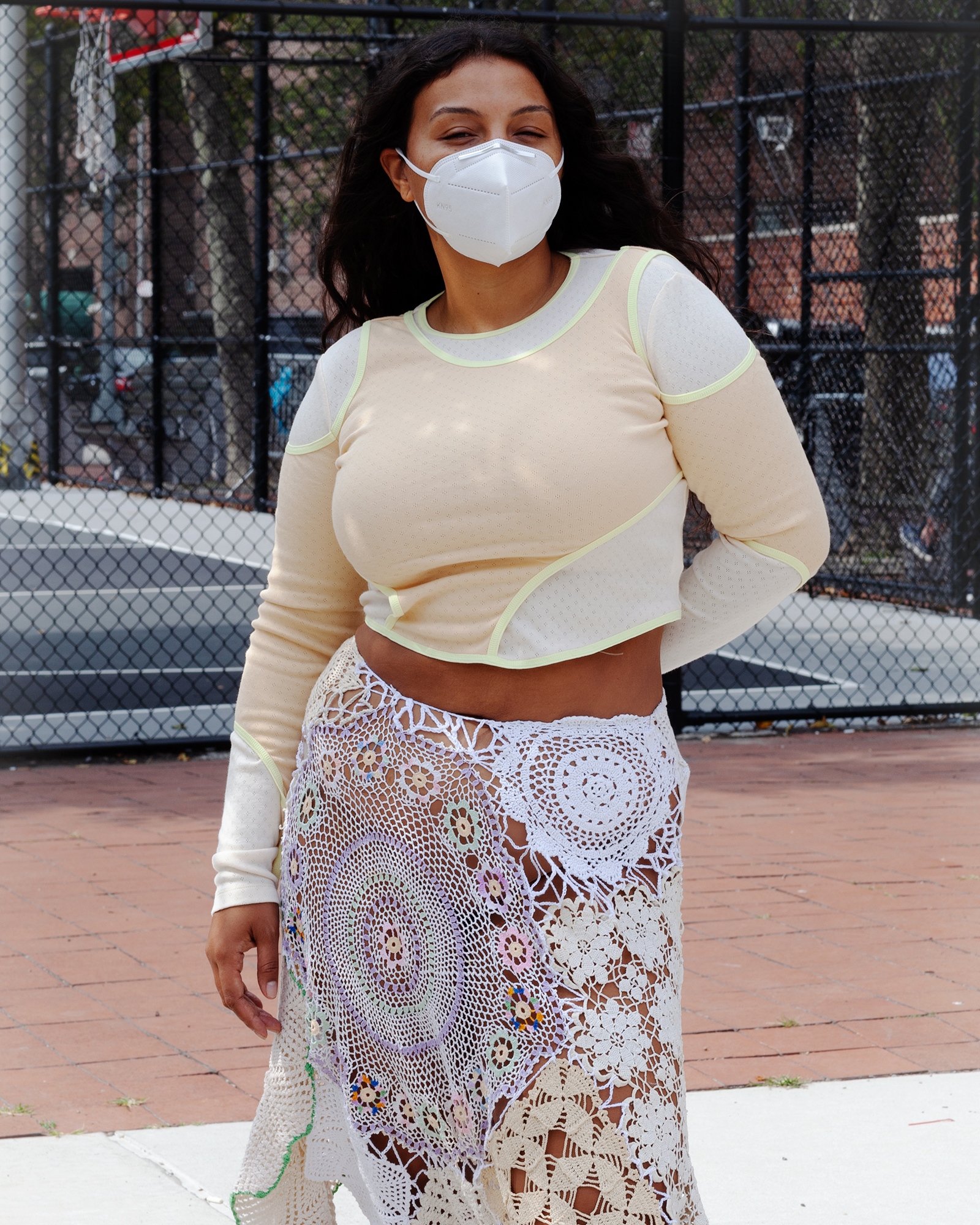 paloma elsesser wearing an eckhaus latta crochet skirt