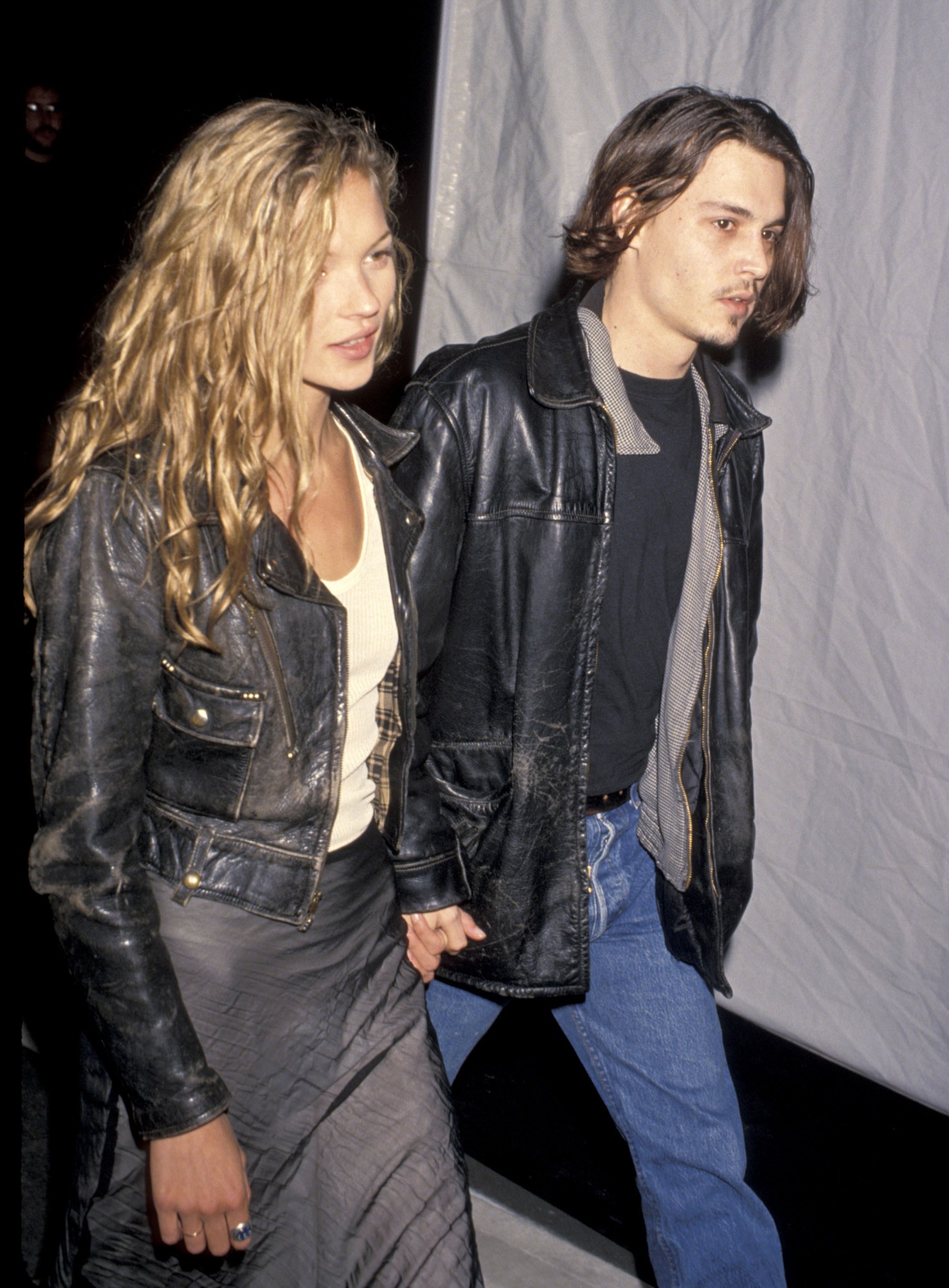 kate moss and johnny depp in leather jackets 1994