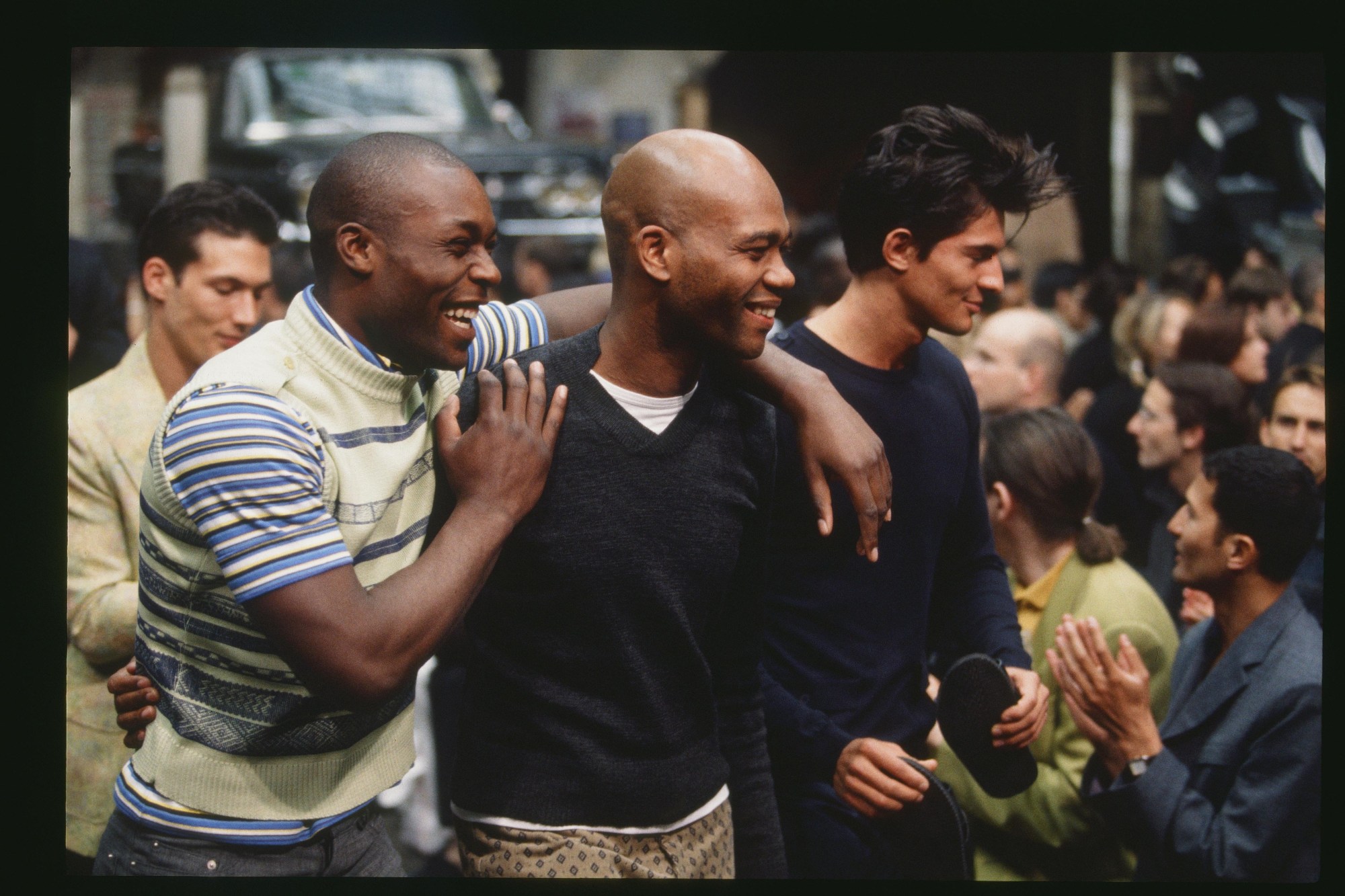 Joe Casely-Hayford at the finale of one of his most successful menswear shows – SS97 in Paris – held in a vintage 1950’s garage in Bastille.