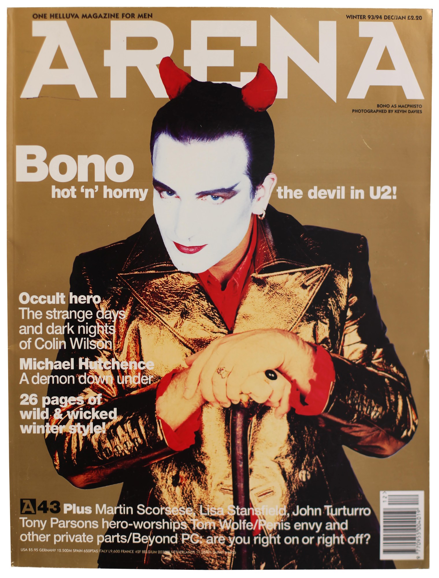 Bono’s JCH ‘MacPhisto’ outfit on the cover of Arena, December 1993