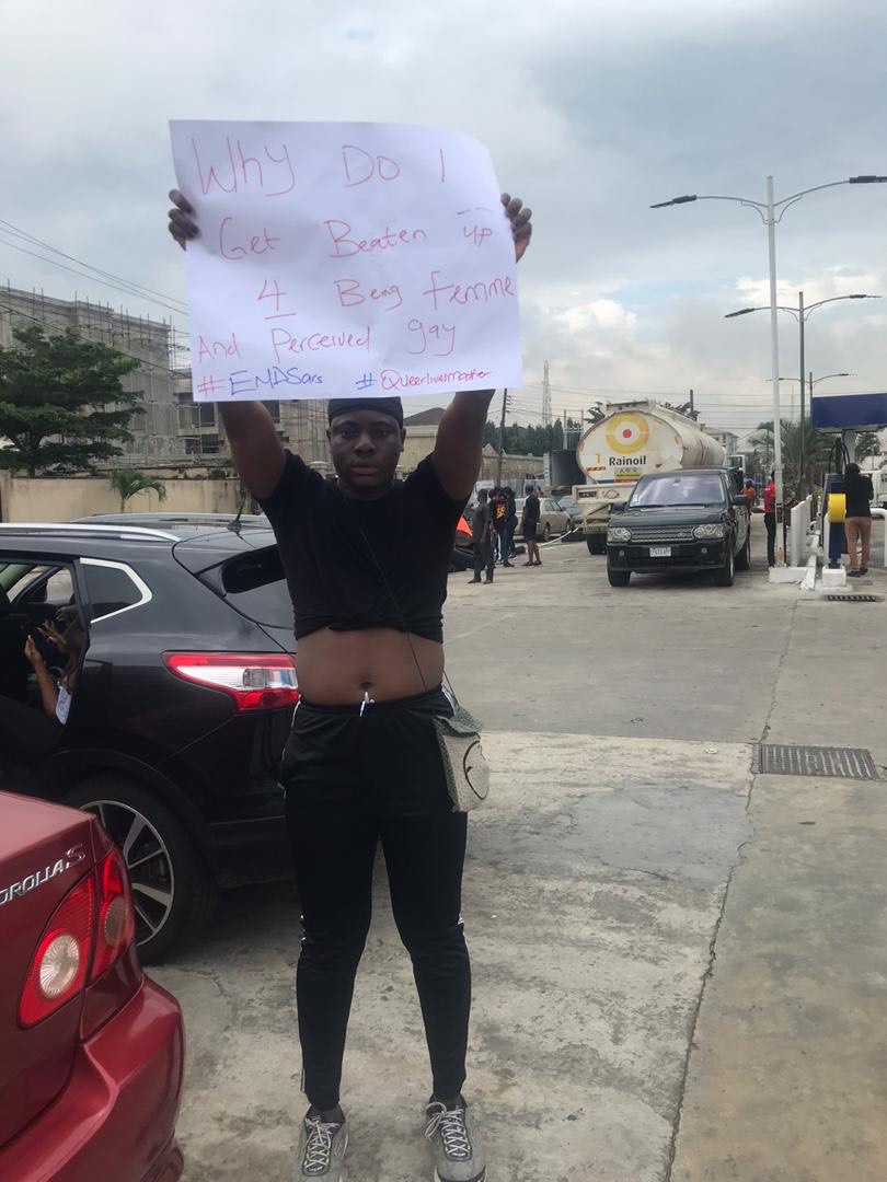 Queer Nigerian activist Matthew Blaise at #EndSARS protest