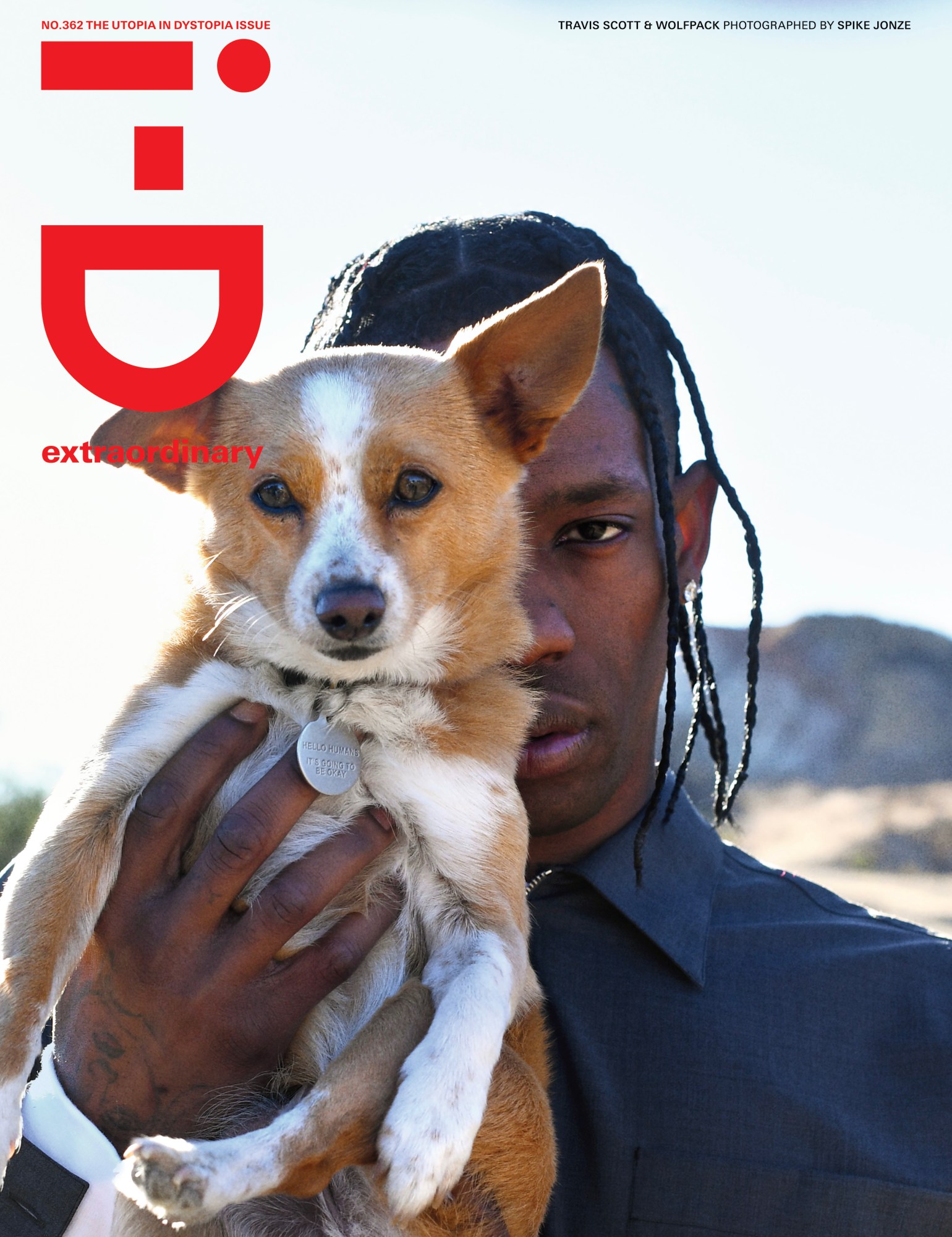 Travis Scott shot by Spike Jonze on the cover of i-D's Utopia in Dystopia Issue, no. 362, Spring 2021.