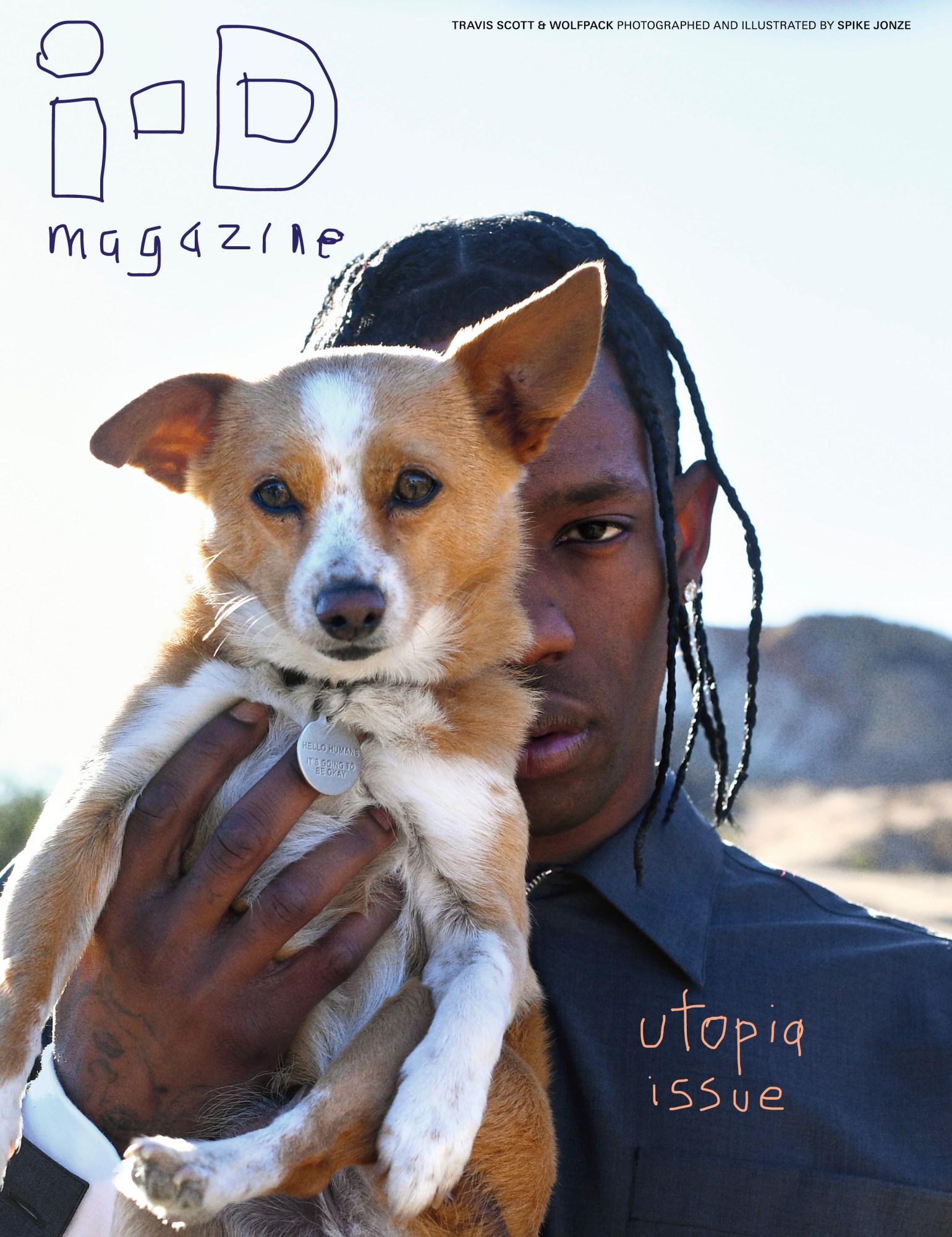 Travis Scott shot by Spike Jonze on the cover of i-D's Utopia in Dystopia Issue, no. 362, Spring 2021.