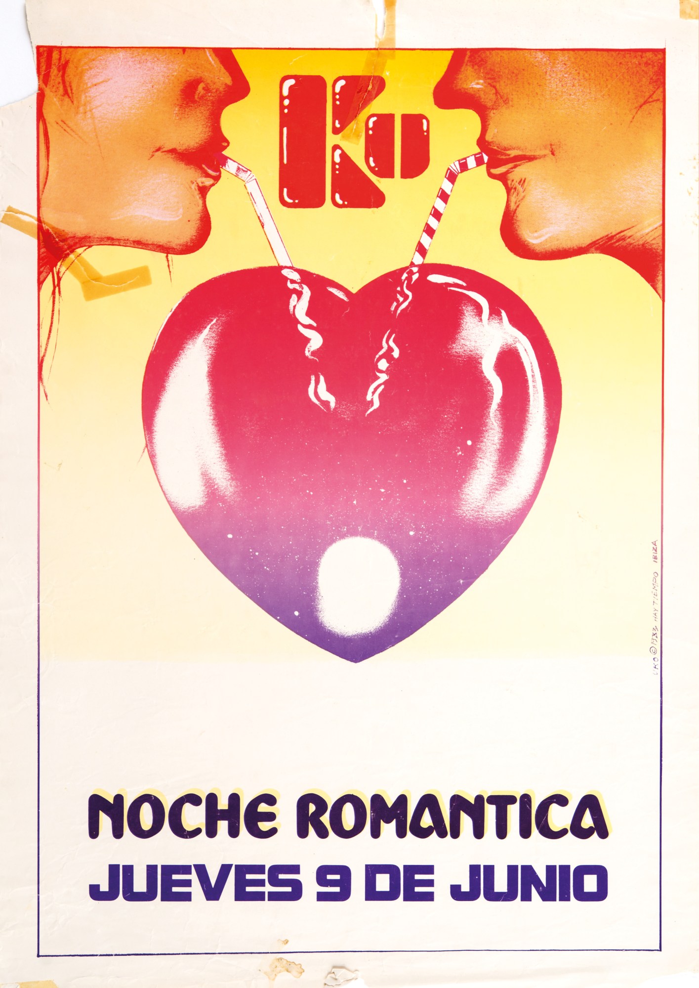 Club poster. Couple drinking from a heart.