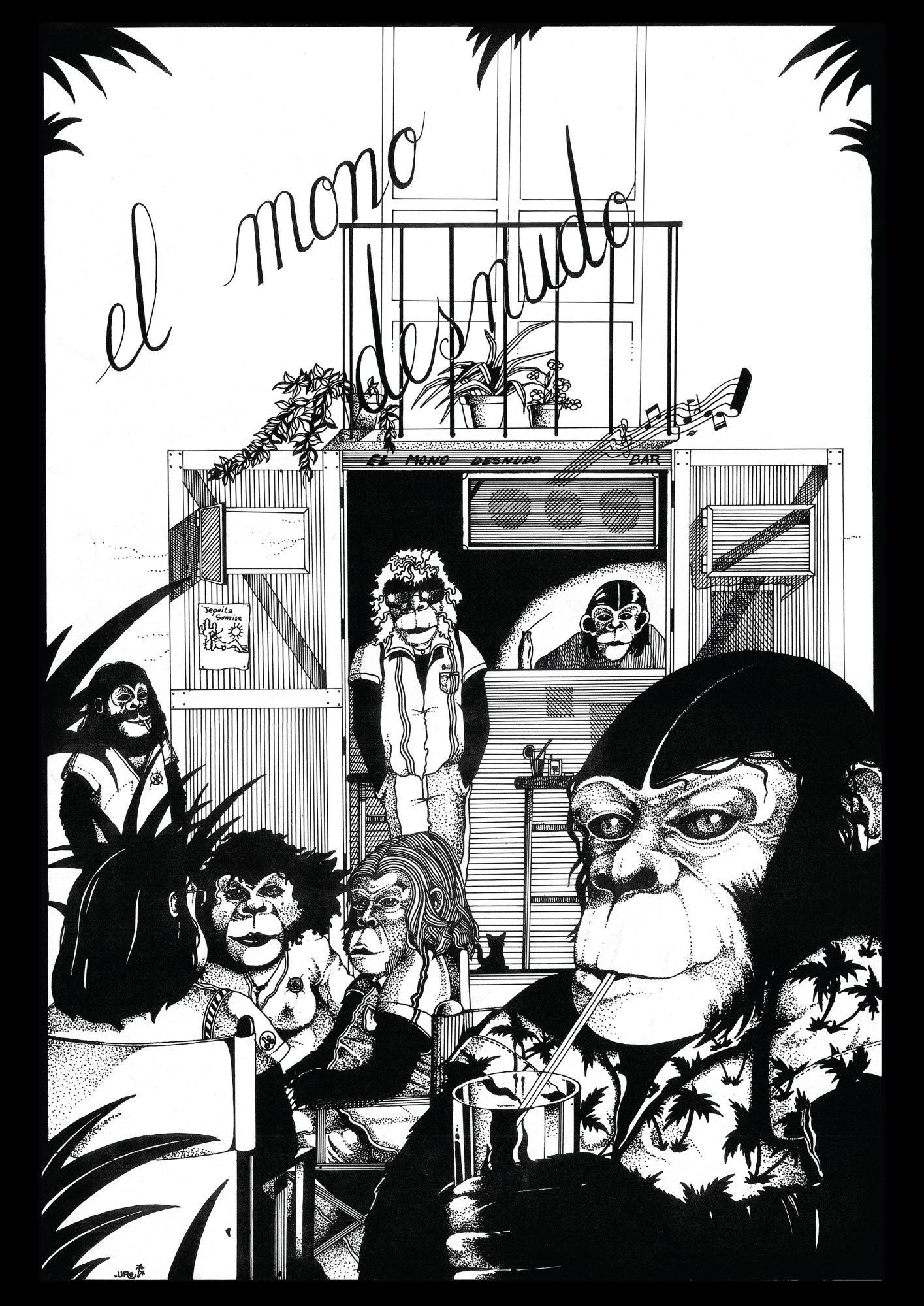 Club Poster. Apes at a bar.