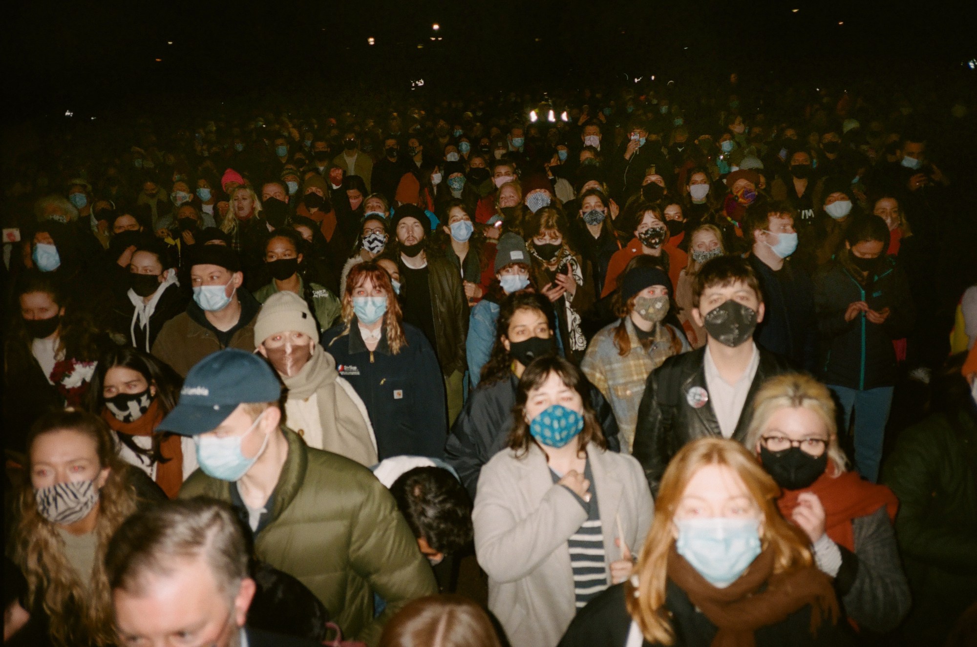 the crowd at a protest in london for sarah everard and male violence against women