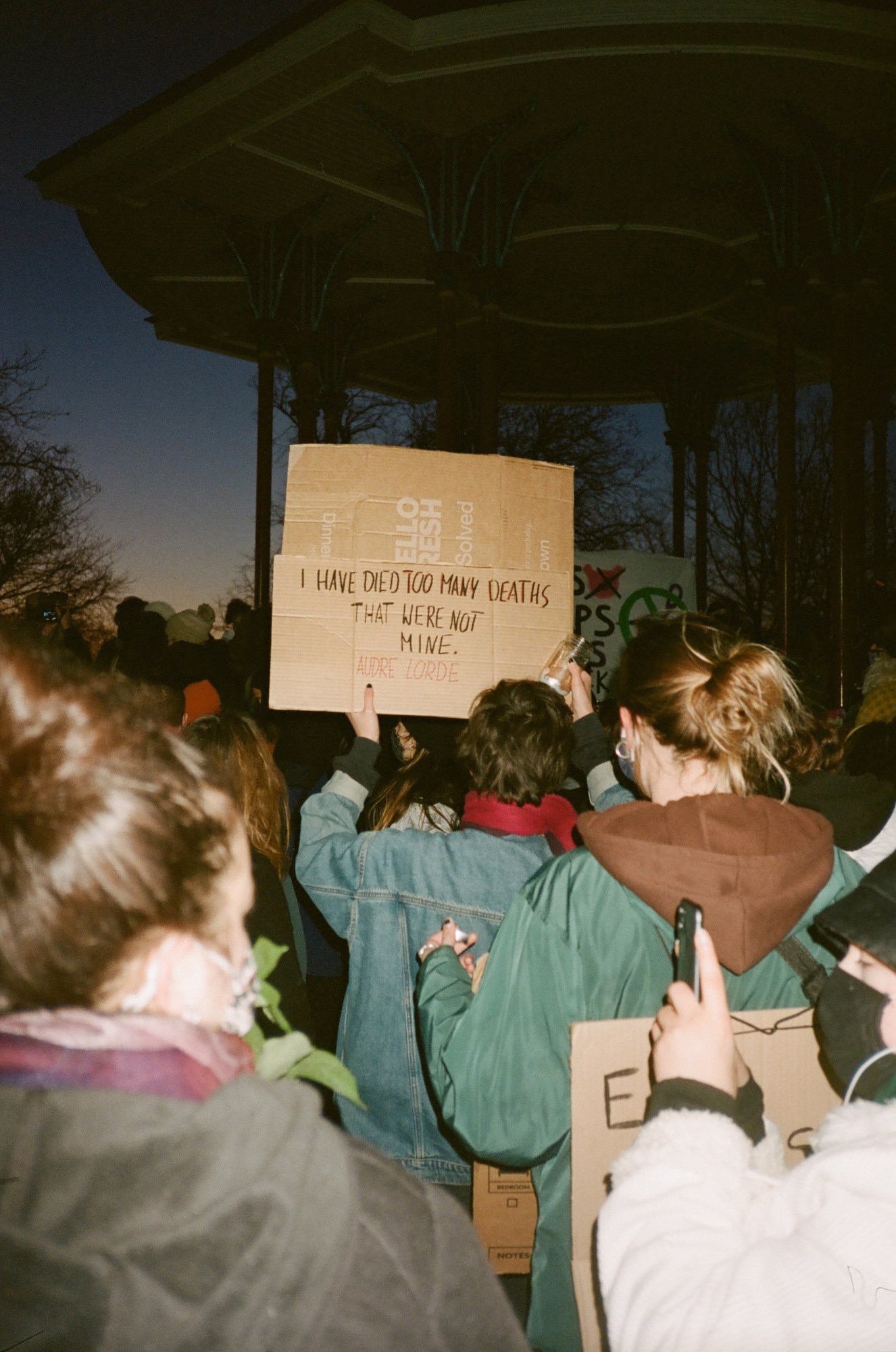 the crowd at a protest in london for sarah everard and male violence against women