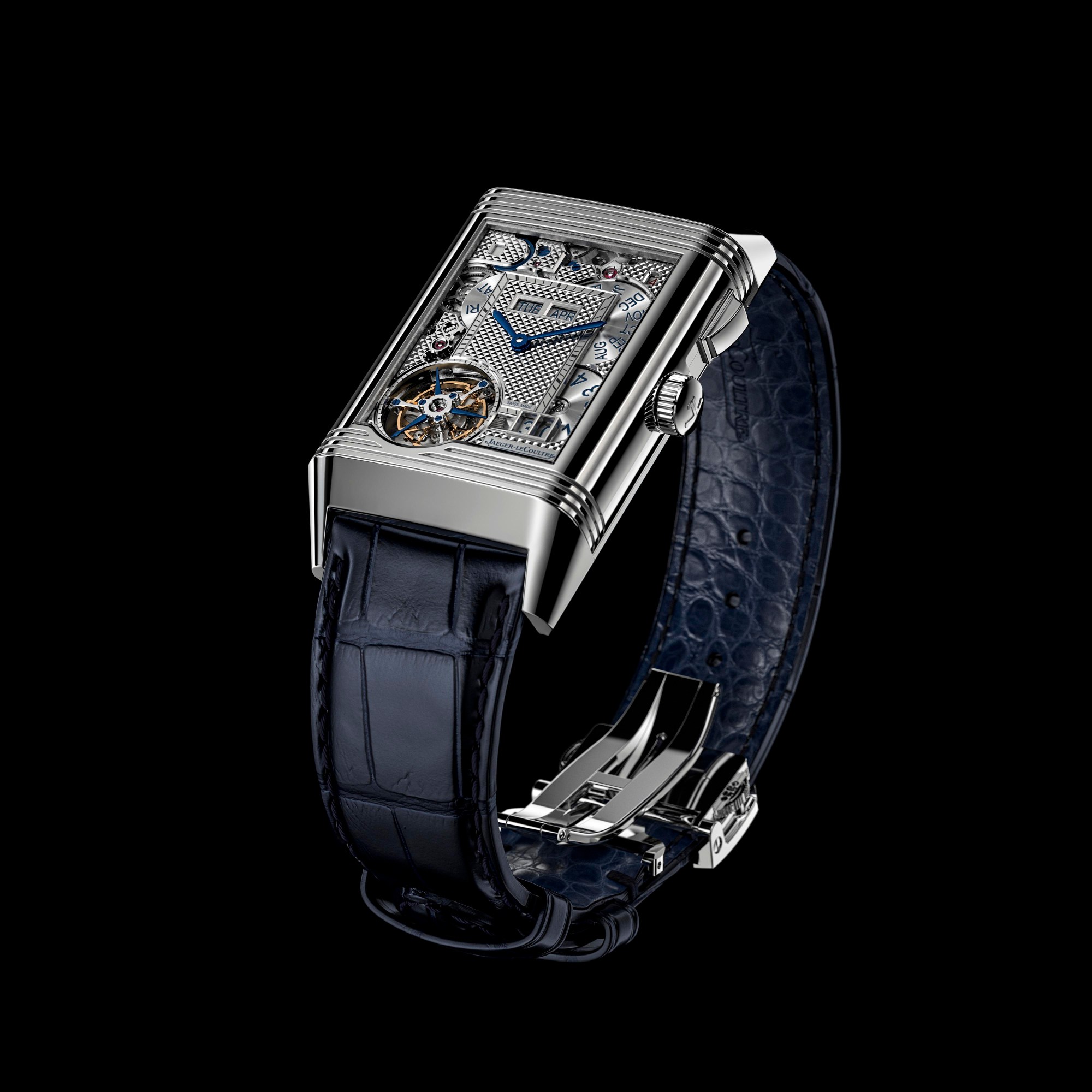 Image of the front dial face of Jaeger-LeCoultre's Reverso Hybris Mechanica 185 wristwatch