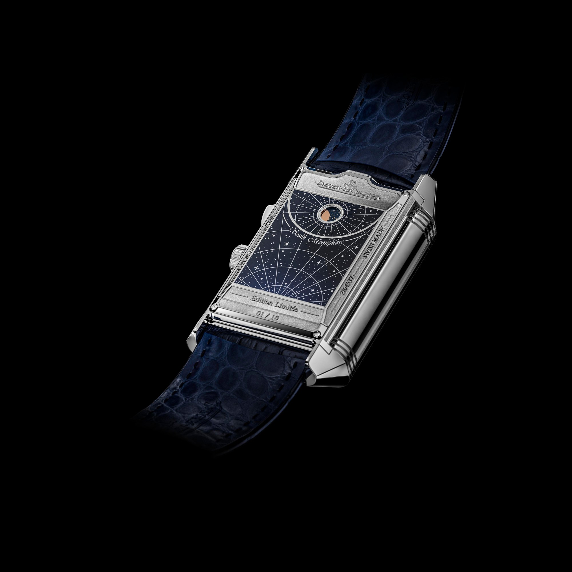 Image of the reverse moon phase face of Jaeger-LeCoultre's Reverso Hybris Mechanica Calibre 185 wristwatch