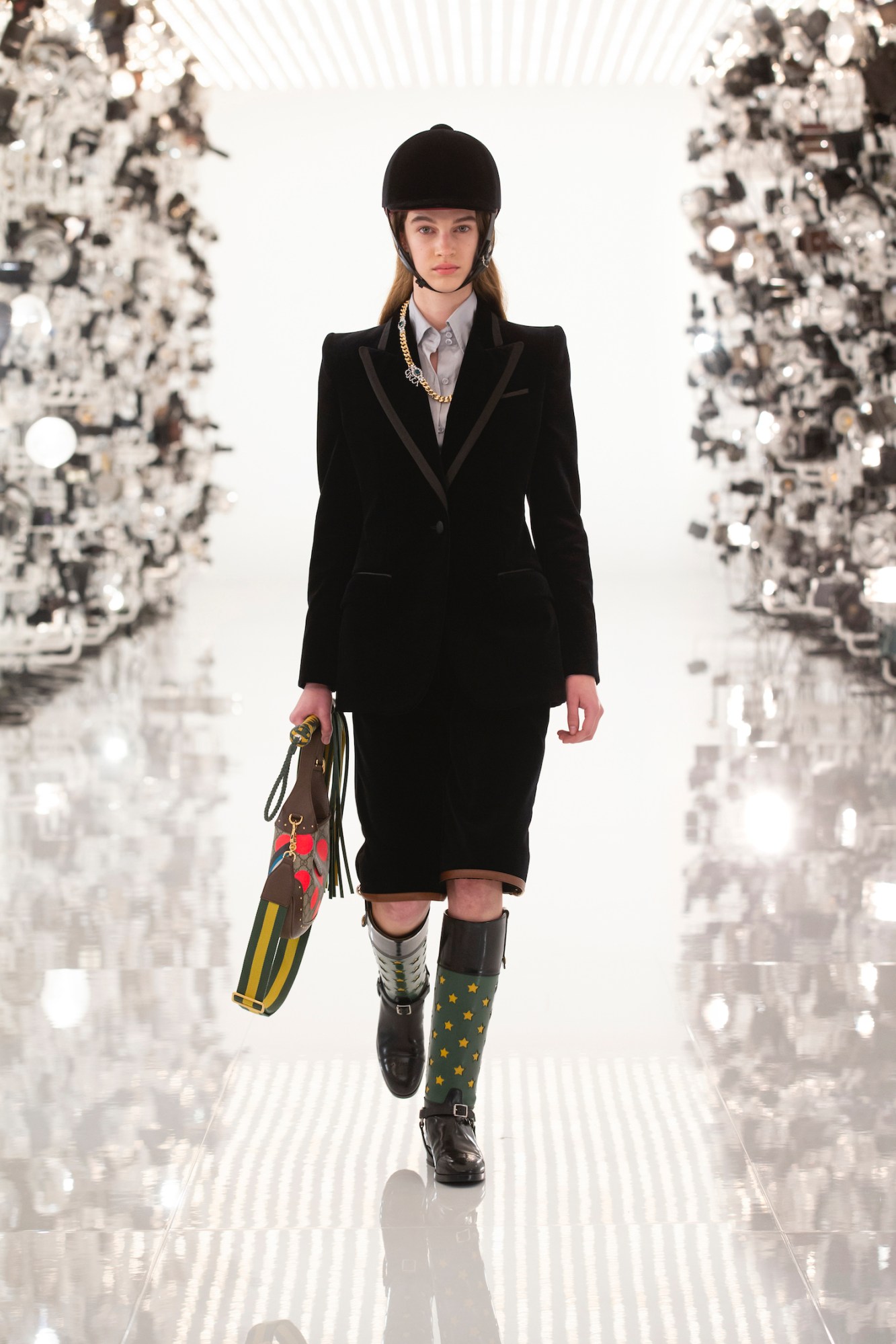 Model walking the runway in Gucci and Balenciaga's AW21 collaboration