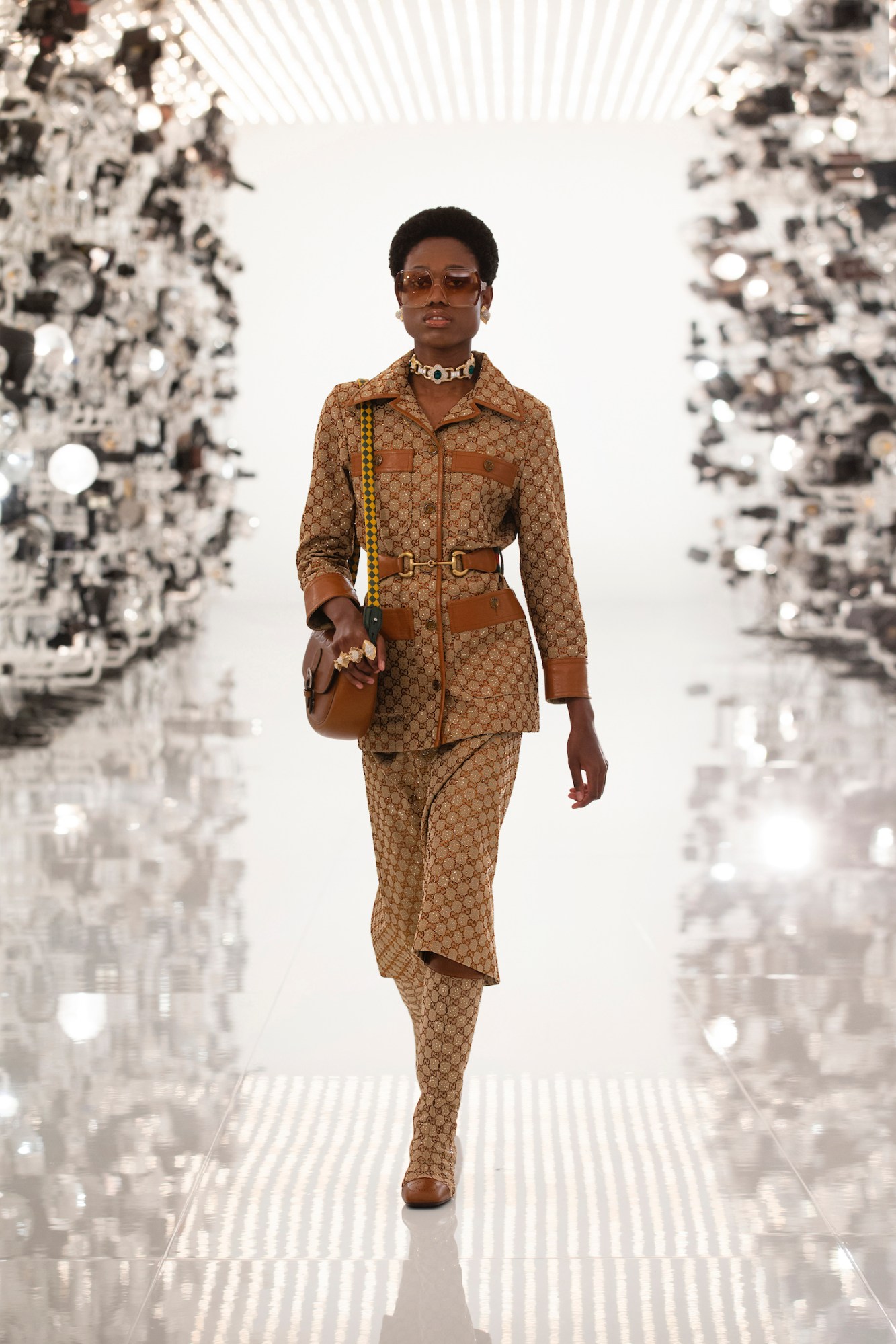 Model walking the runway in Gucci and Balenciaga's AW21 collaboration