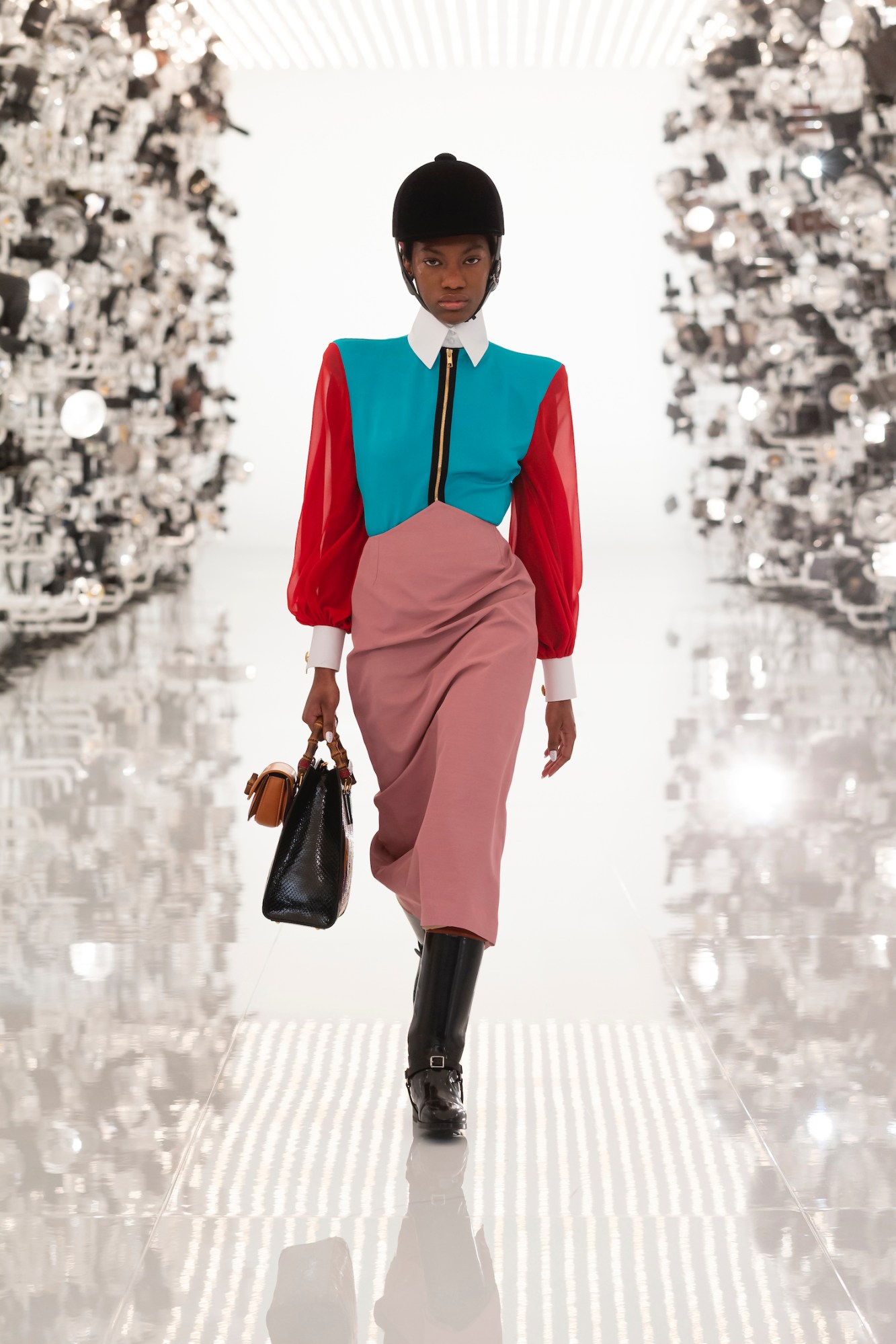 Model walking the runway in Gucci and Balenciaga's AW21 collaboration