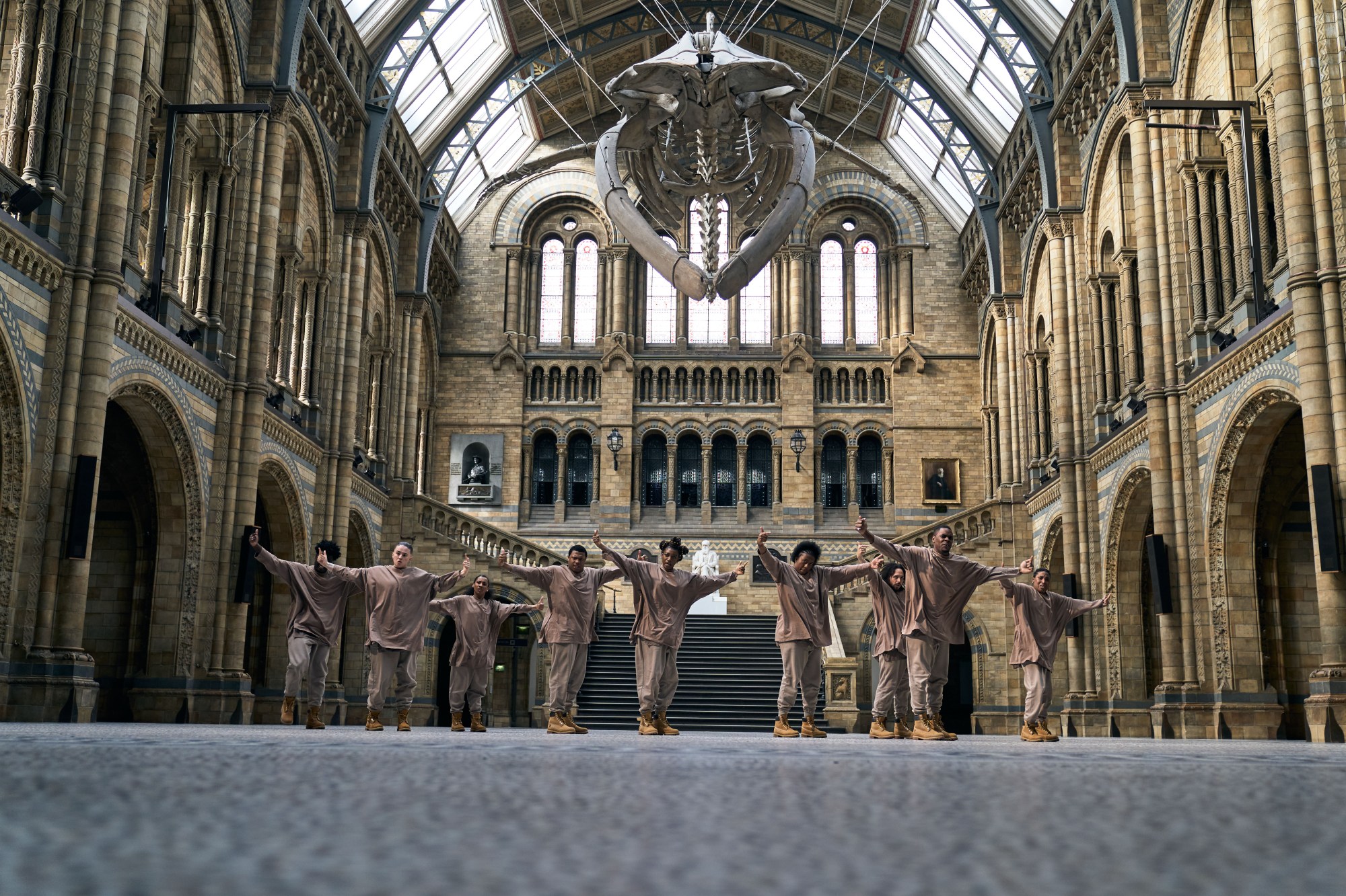 little simz filming introvert music video in the natural history museum