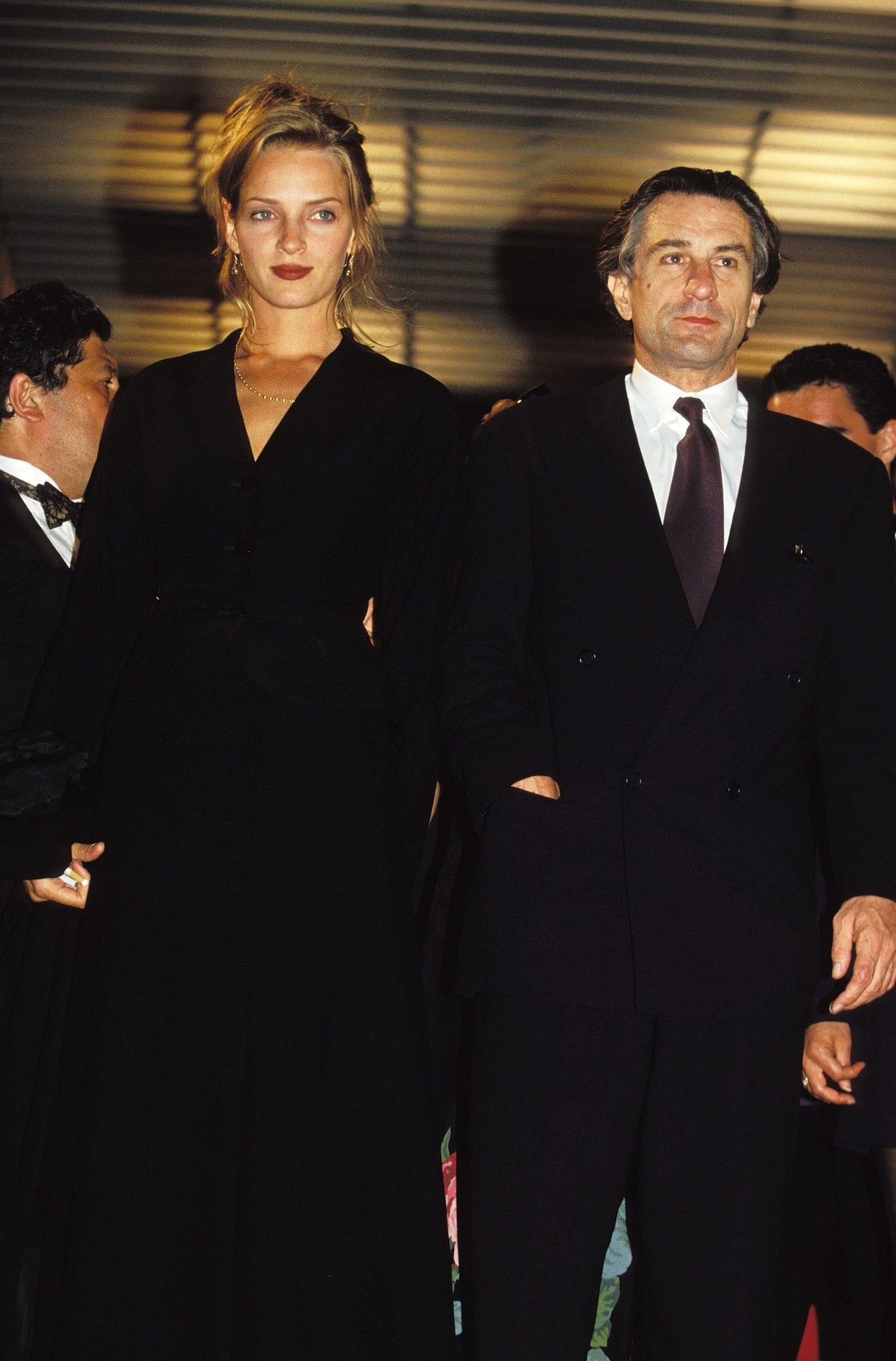 uma thurman and robert de niro wearing black at cannes film festival