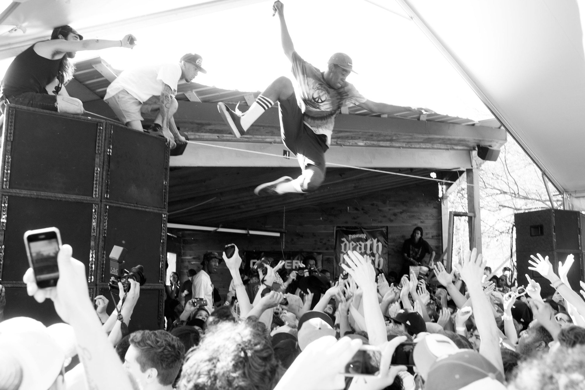 Tyler, the Creator and Odd Future performing at SXSW 2011 - Tyler jumps from a speaker into the crowd