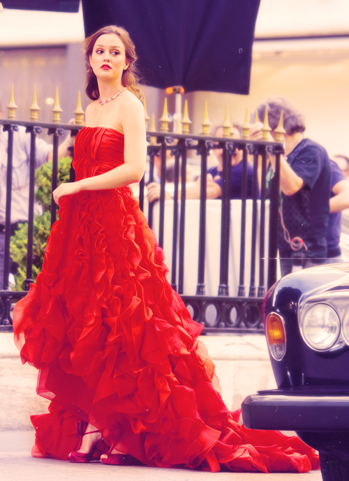 Blair from Gossip Girl in a red gown