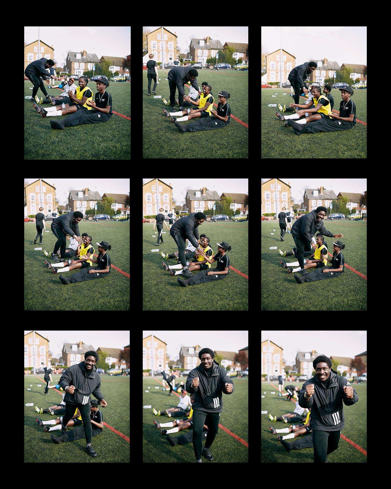 Negatives from Sebastian Barros's portraits of teens returning to Football Beyond Borders after lockdown