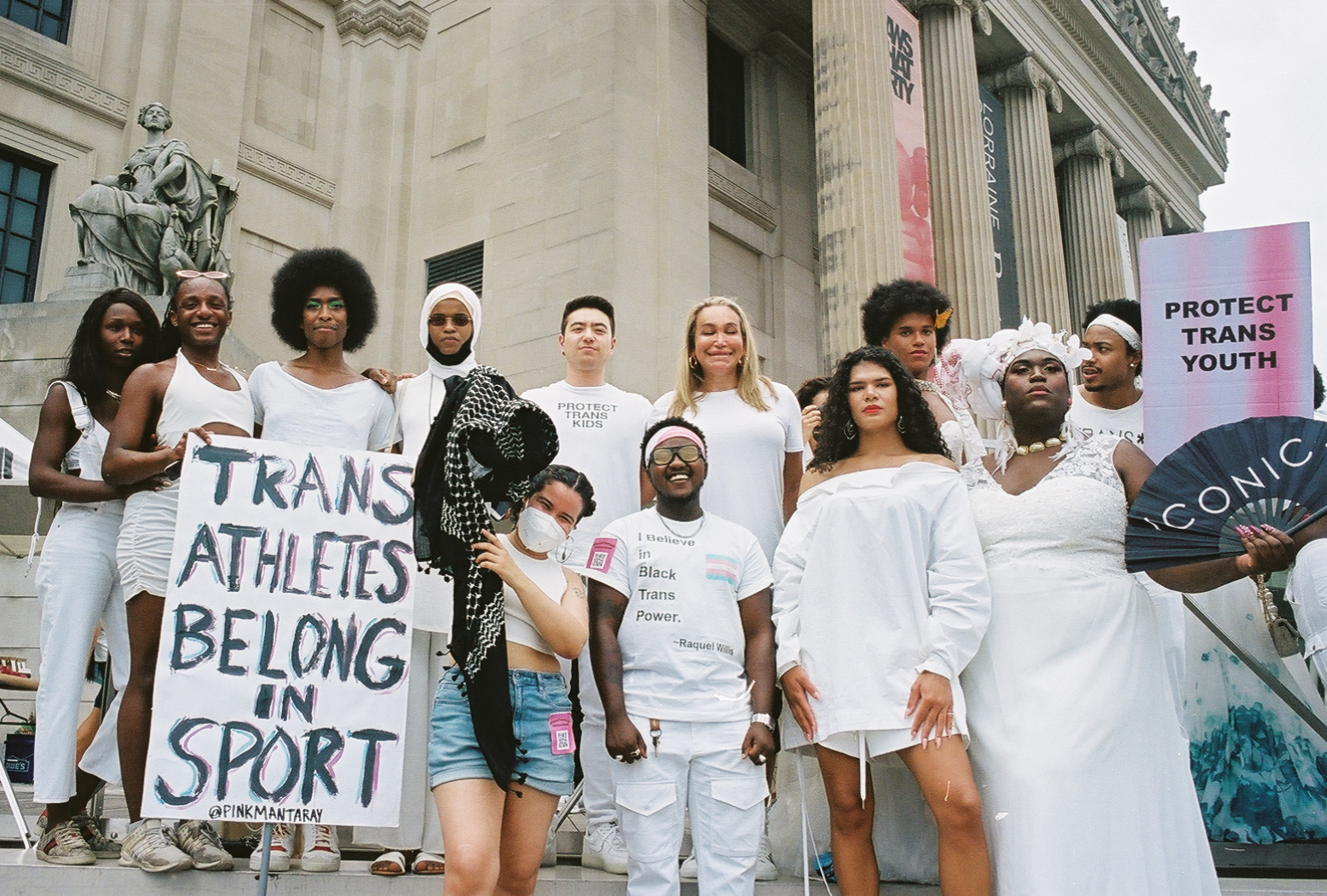 A group gathered outside Brooklyn Museum ahead of the Brooklyn Liberation rally and march.