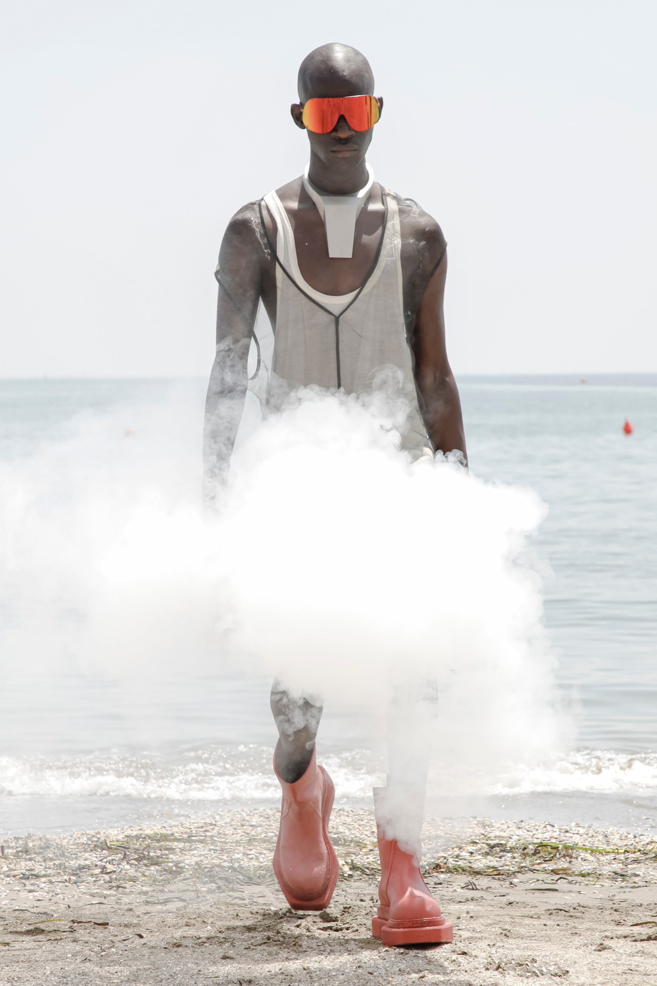 A model wearing a full look from Rick Owens' S22 collection