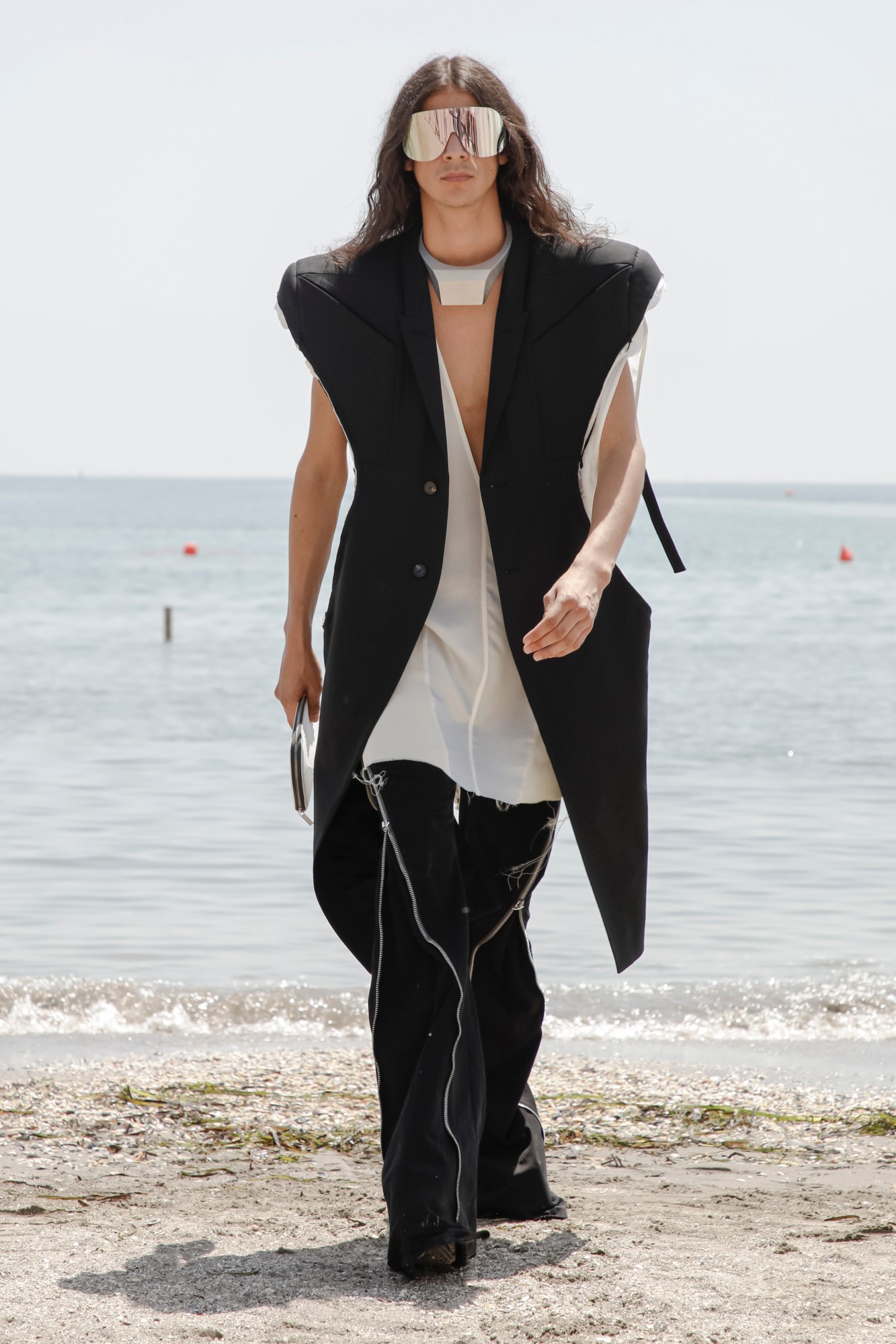 A model wearing a full look from Rick Owens' S22 collection