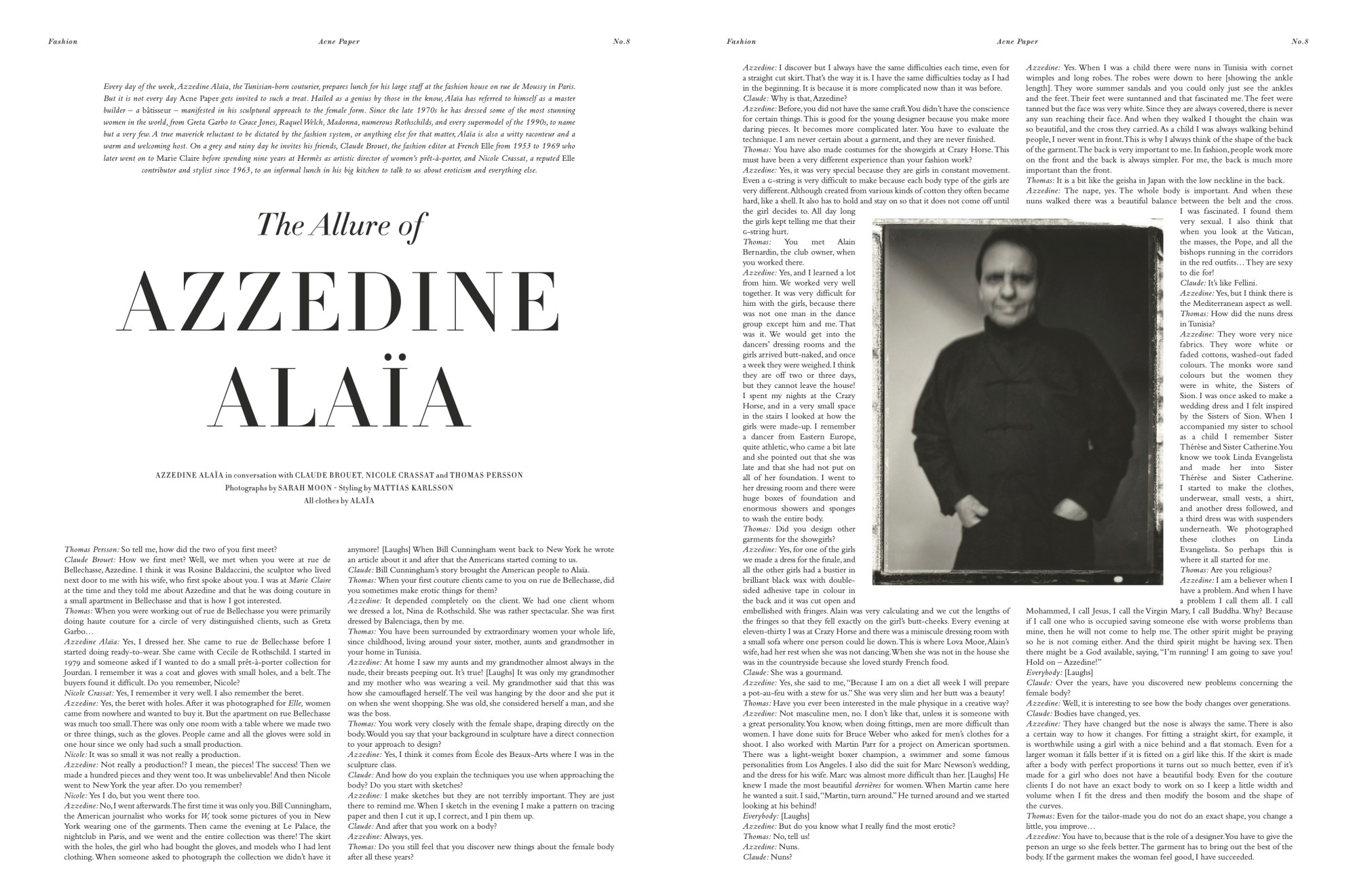 Azzedine Alaïa shot by Sarah Moon for Acne Paper issue 8