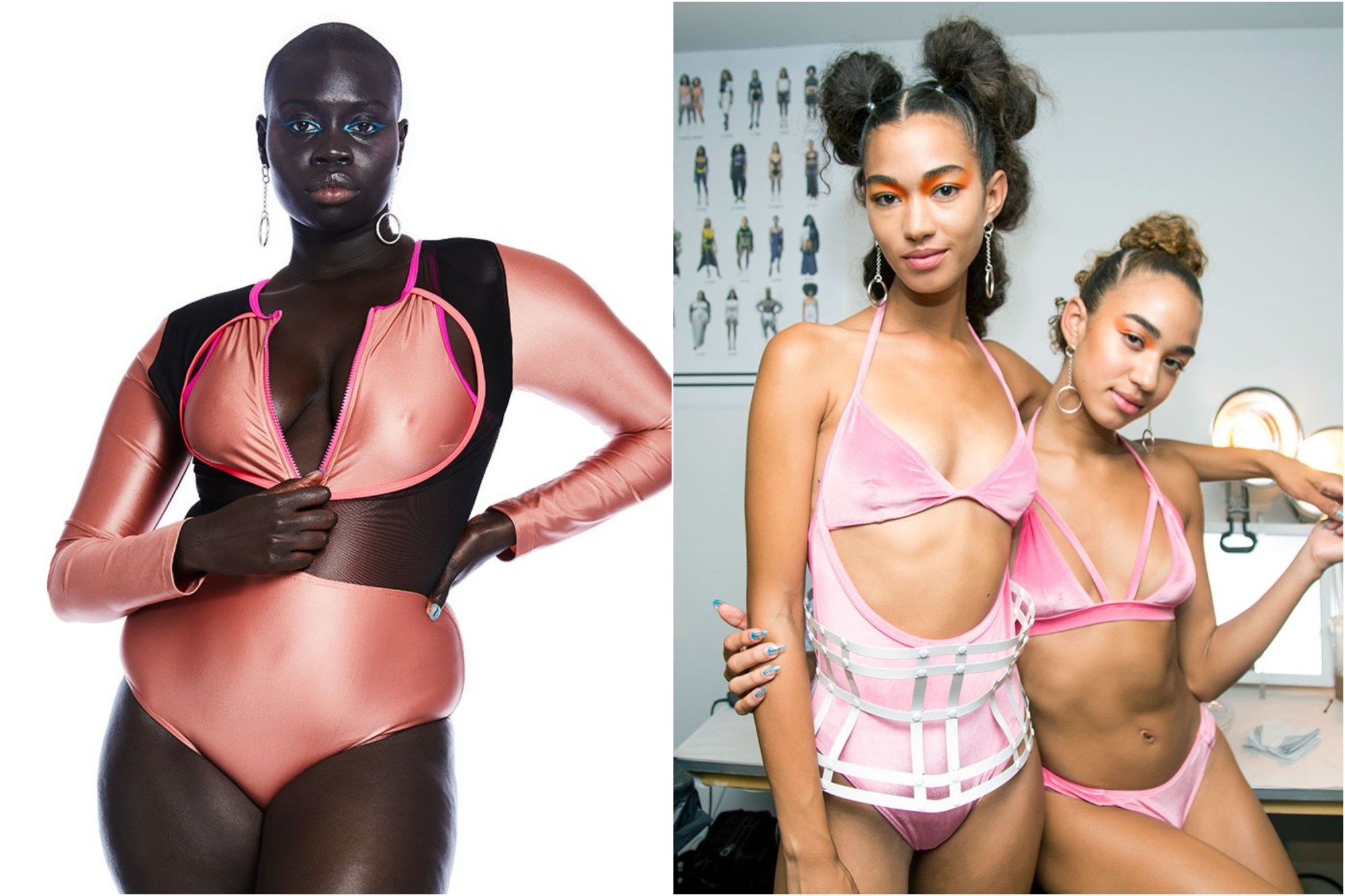 three models posing in chromat swimsuits