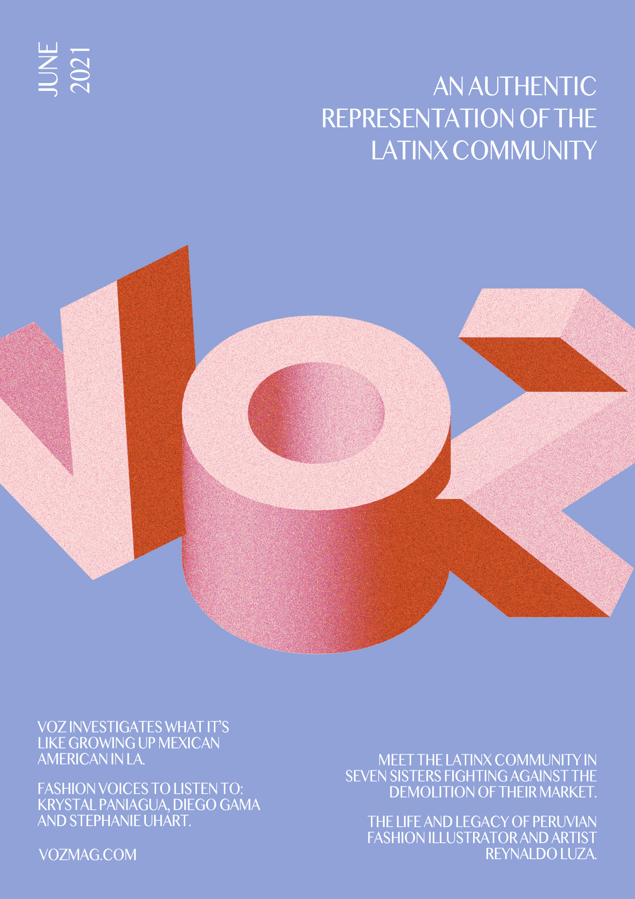 The cover of Valeria Ghersi Valdivia's CSM BA Fashion Journalism Project, VOZ