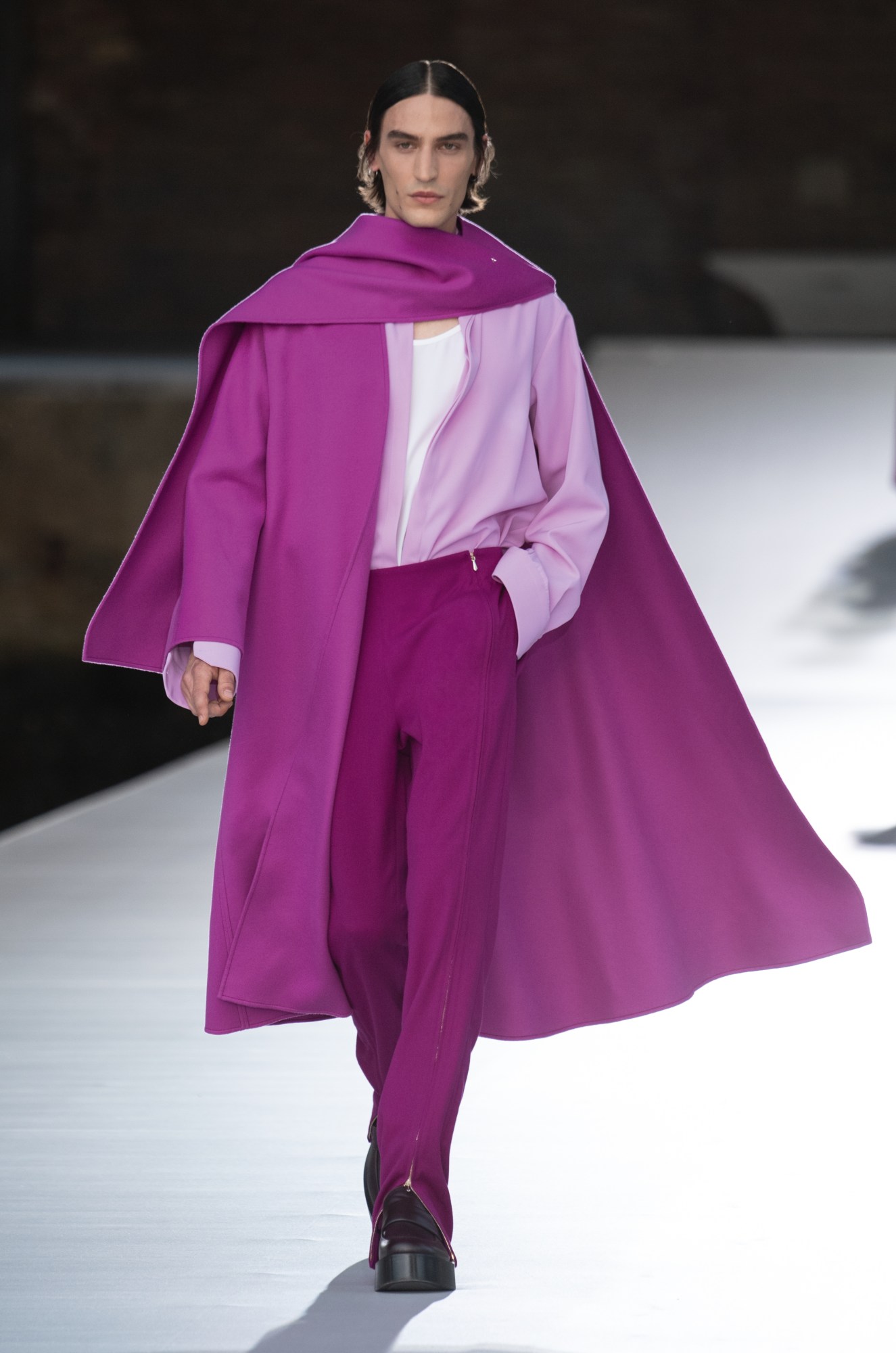 A model wearing a full look from Valentino's AW21 collection