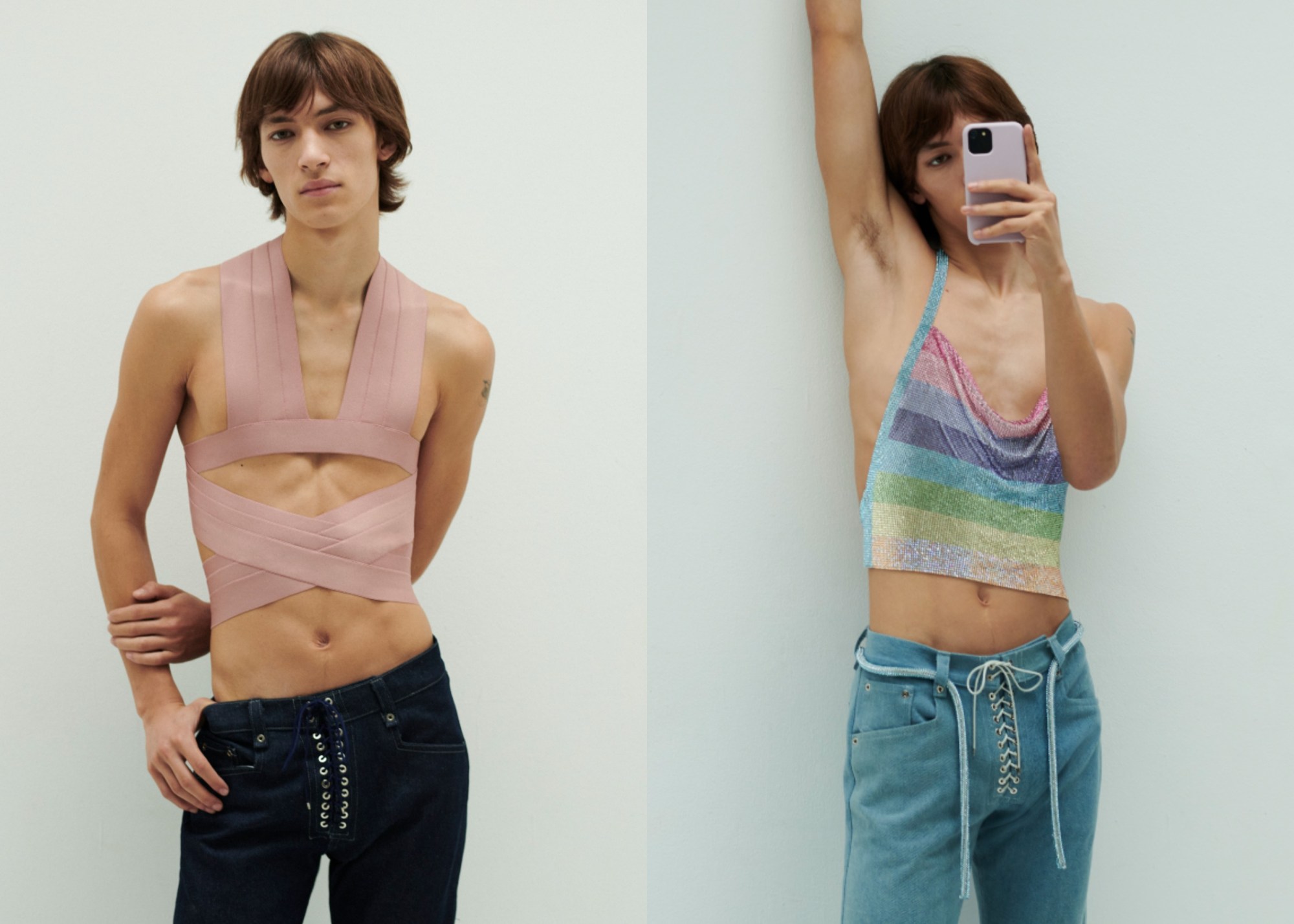 two models posing in ludovic de saint sernin ss21 halter tops