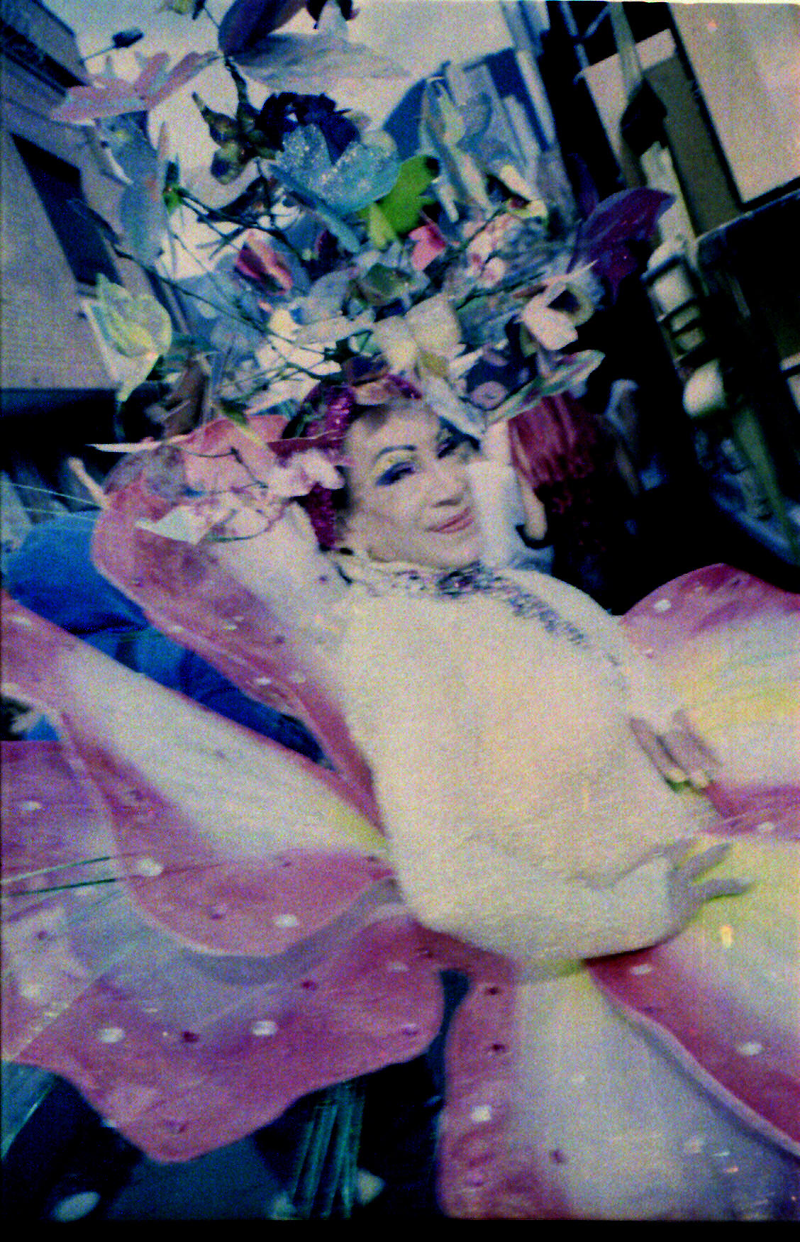 portrait of a trans activist wearing butterly wings in bogota colombia