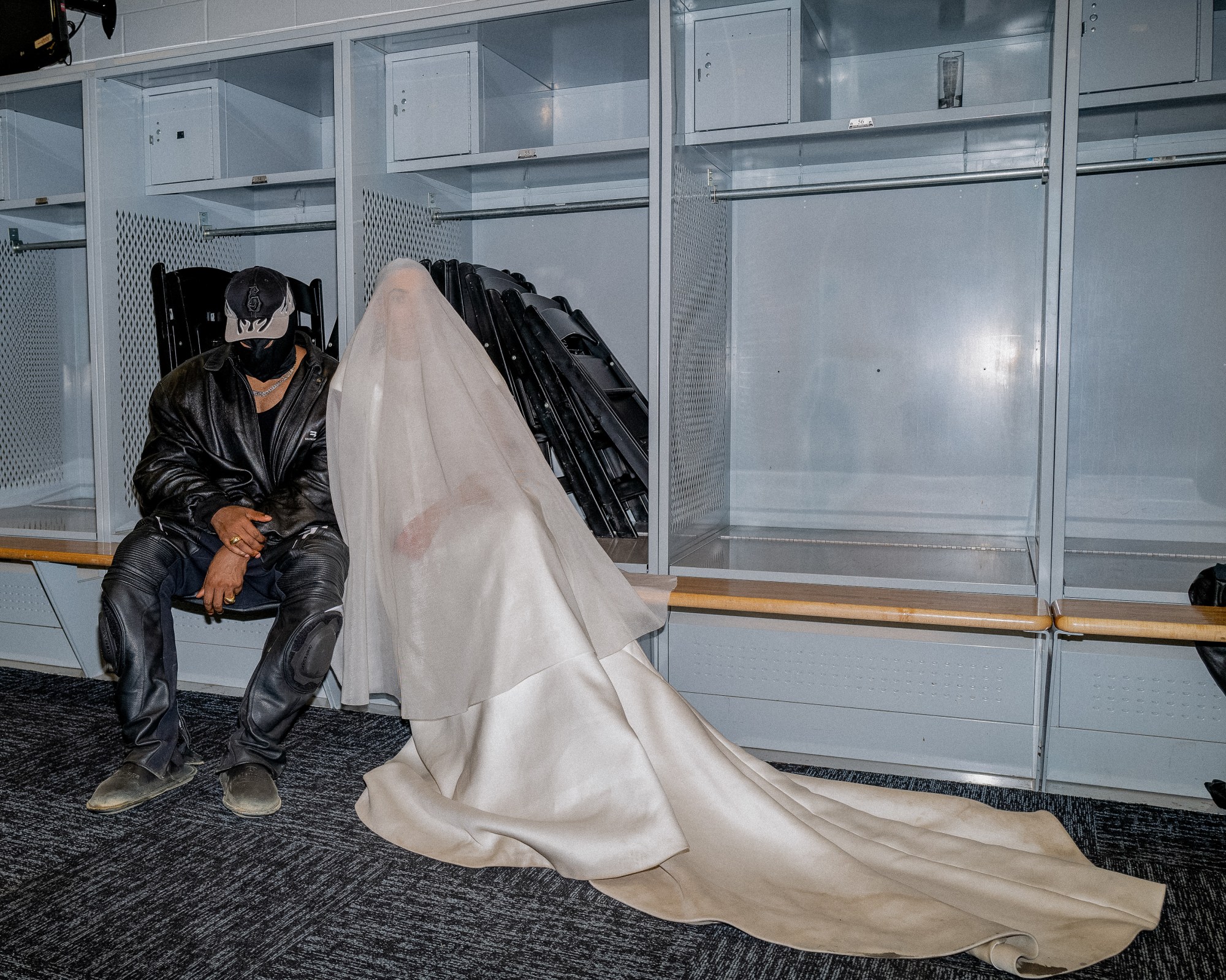 kanye west and kim kardashian backstage at the donda listening event in chicago